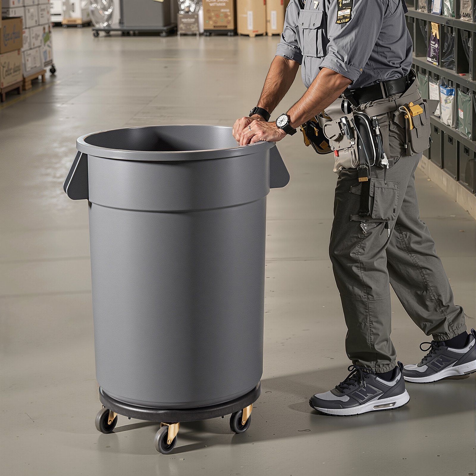 Trash Can Dolly, Fit 20, 32, 44, 55 Gallon Containers, Round Trash Can Roller Base with 4 Lockable Wheels, 500lbs Weight Capacity, Heavy Duty Barrel Dolly, Multi-Functional Rolling Dolly Cart - Image 8