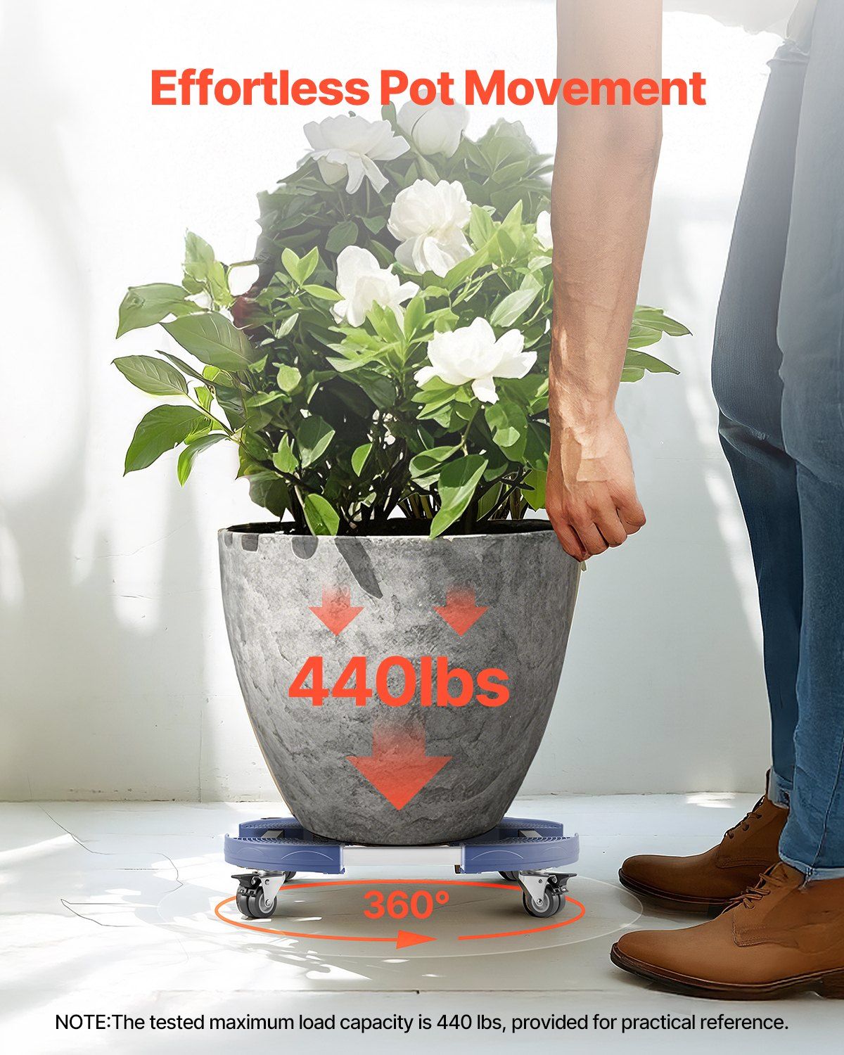 Trash Can Dolly with 4 Lockable Wheels, 440lbs Weight Capacity, Round Trash Can Roller Base, 15-22.8 in Adjustable, Heavy Duty Drum Dolly Plant Caddy, Multi-Functional Rolling Dolly Cart, Blue - Image 2