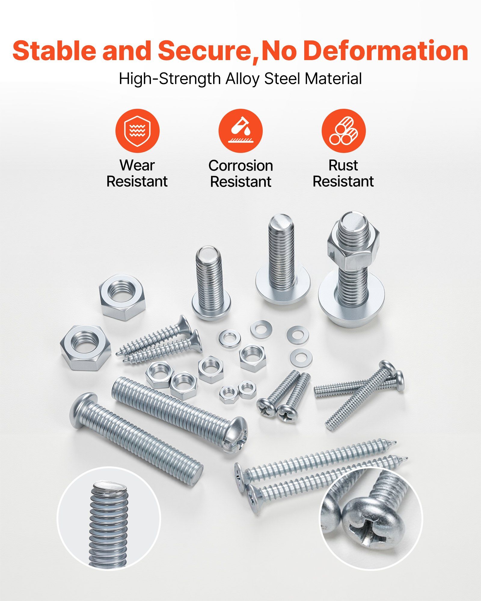 2250 Pcs Bolts and Nuts Assortment Kit, Metric + Imperial Machine Screws and Flat Washers, Alloy Steel M3/M4/M5/M6/M8 Multiple Size, for Equipment/Vehicle Assembly,Galvanized White - Image 3
