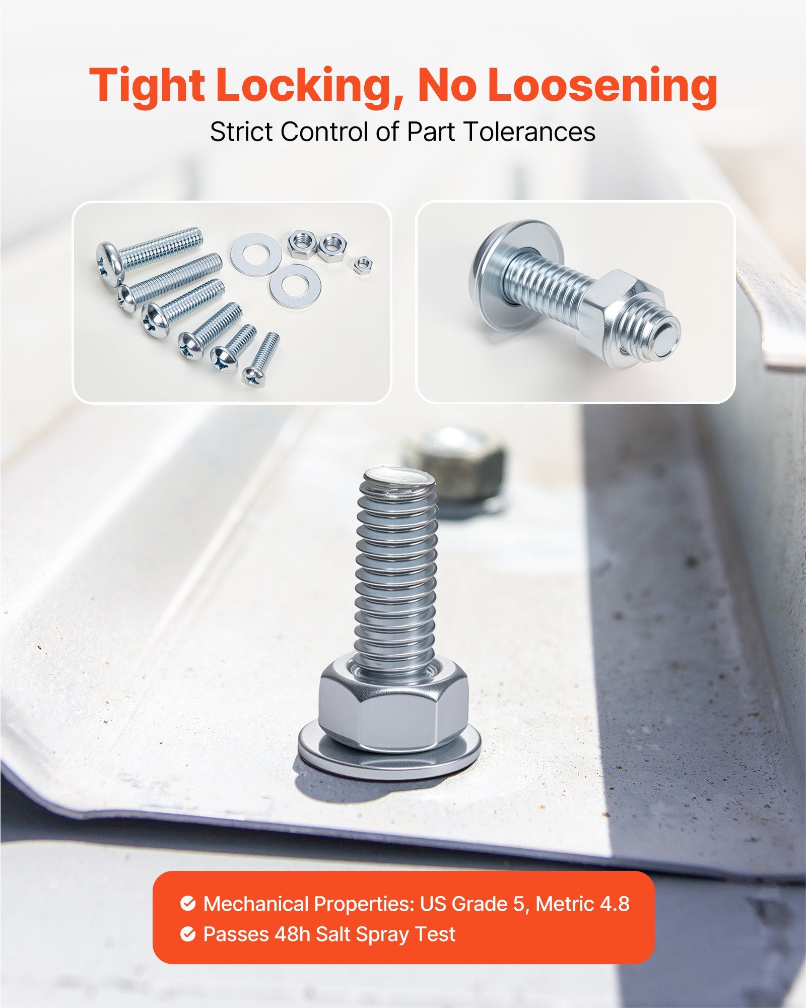 2250 Pcs Bolts and Nuts Assortment Kit, Metric + Imperial Machine Screws and Flat Washers, Alloy Steel M3/M4/M5/M6/M8 Multiple Size, for Equipment/Vehicle Assembly,Galvanized White - Image 4
