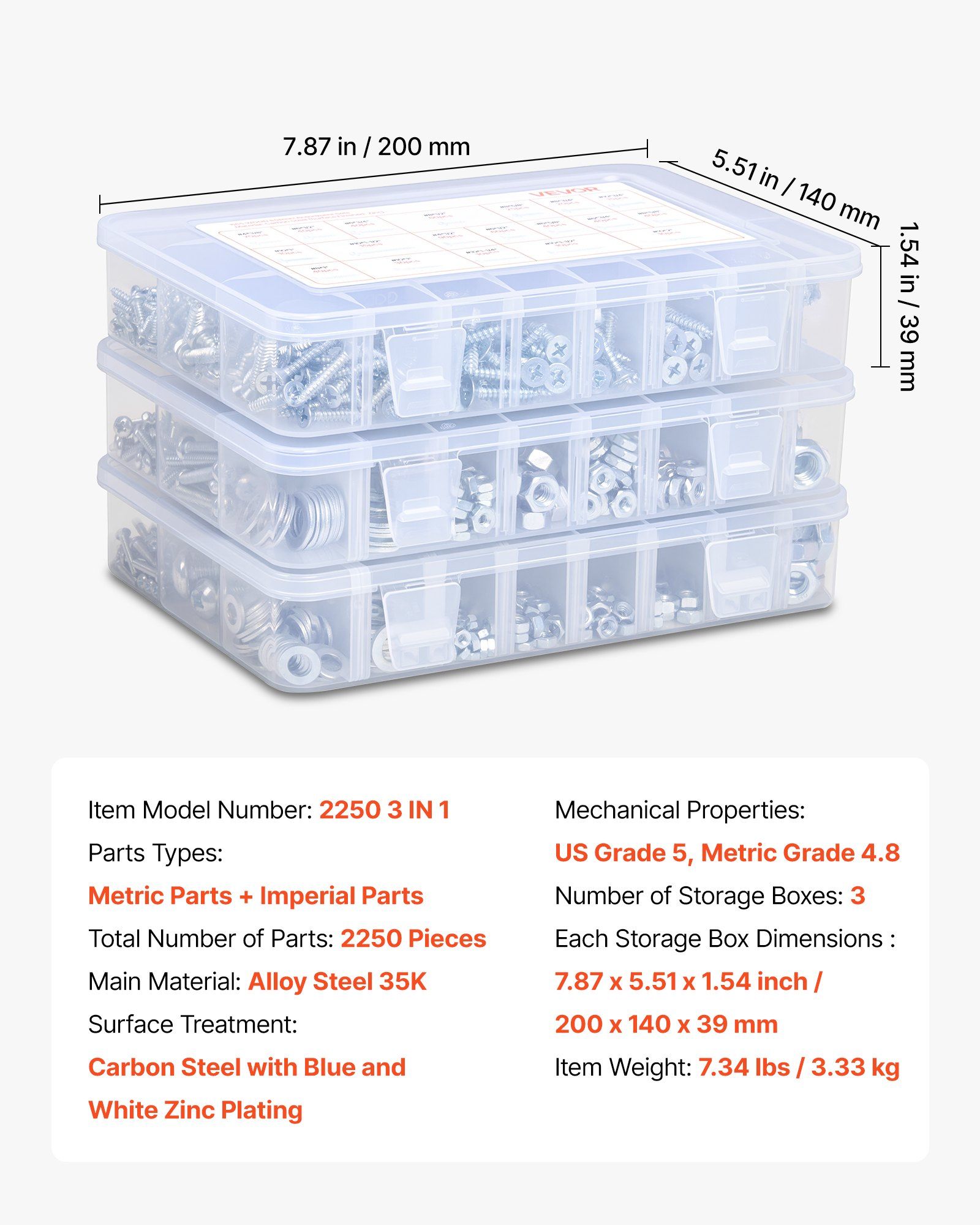 2250 Pcs Bolts and Nuts Assortment Kit, Metric + Imperial Machine Screws and Flat Washers, Alloy Steel M3/M4/M5/M6/M8 Multiple Size, for Equipment/Vehicle Assembly,Galvanized White - Image 7
