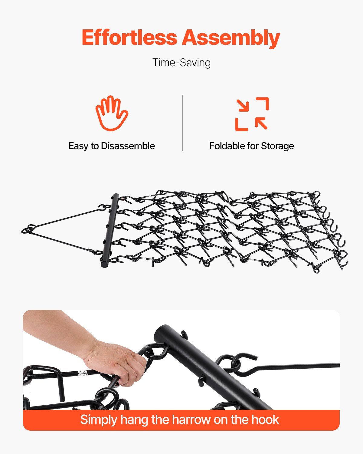 Drag Harrow, 1.2x1.2 m Durable Chain Harrow with 69 Sharp Teeth, Suitable for ATV UTV Tractor, Ideal for Soil Preparation, Seeding, Smoothing Landscapes, and Yard Gravel Driveway Maintenance - Image 5