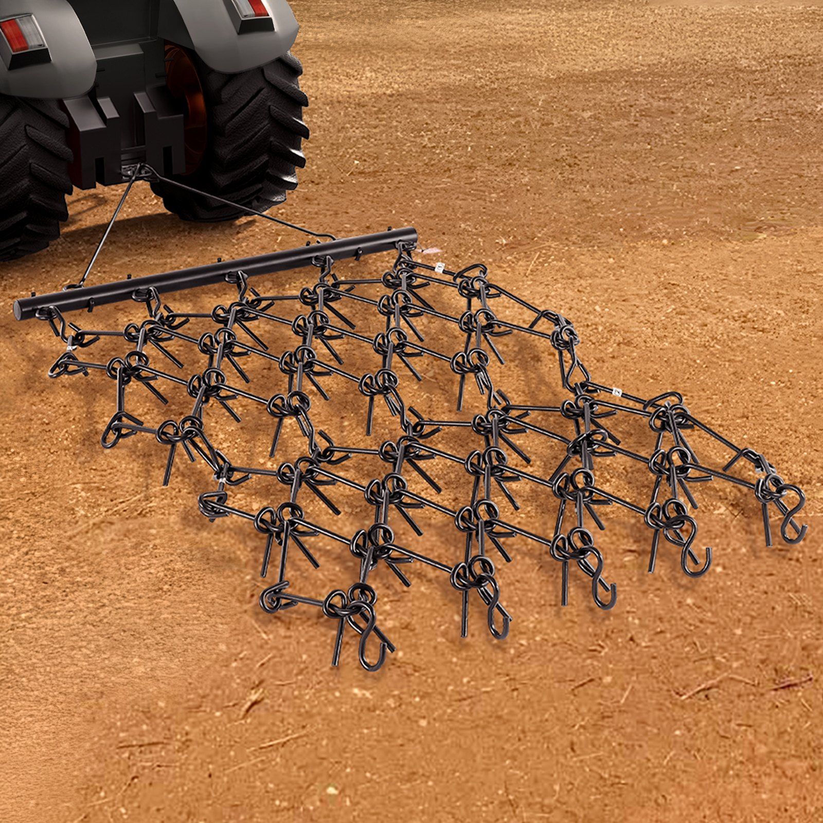 Drag Harrow, 1.2x1.2 m Durable Chain Harrow with 69 Sharp Teeth, Suitable for ATV UTV Tractor, Ideal for Soil Preparation, Seeding, Smoothing Landscapes, and Yard Gravel Driveway Maintenance - Image 8