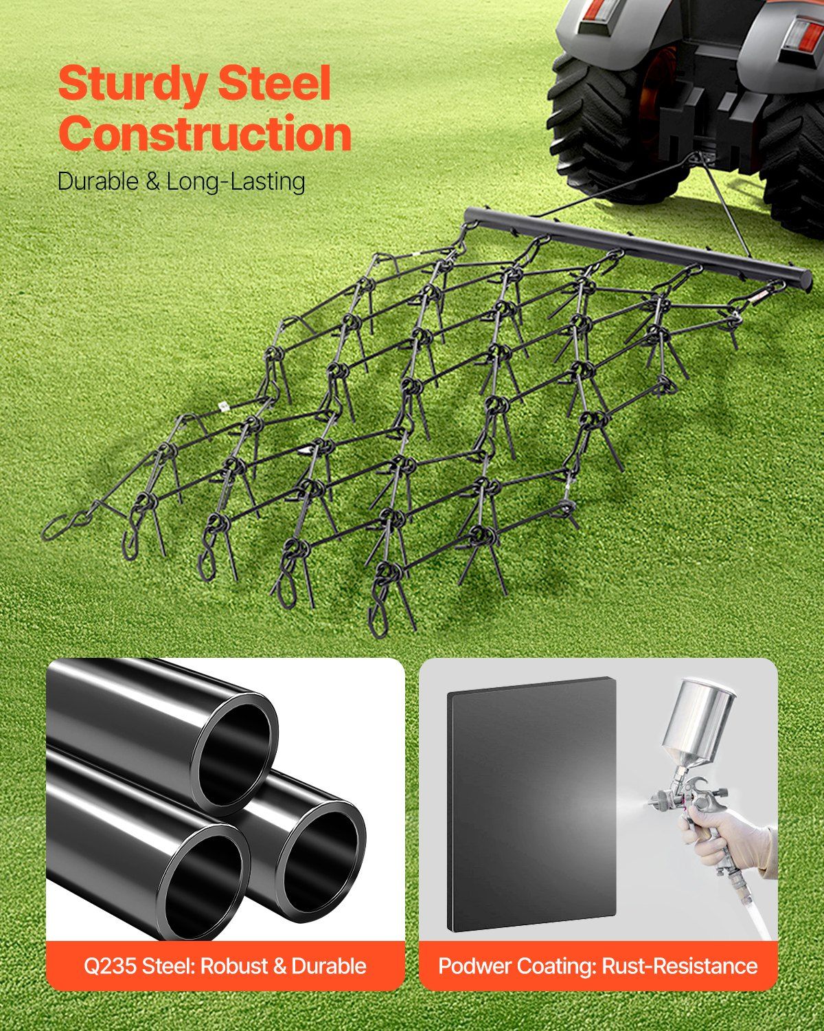 Drag Harrow, 1.2x1.7m Durable Chain Harrow with 80 Sharp Teeth, Suitable for ATV UTV Tractor, Ideal for Soil Preparation, Seeding, Smoothing Landscapes, and Yard Gravel Driveway Maintenance - Image 2