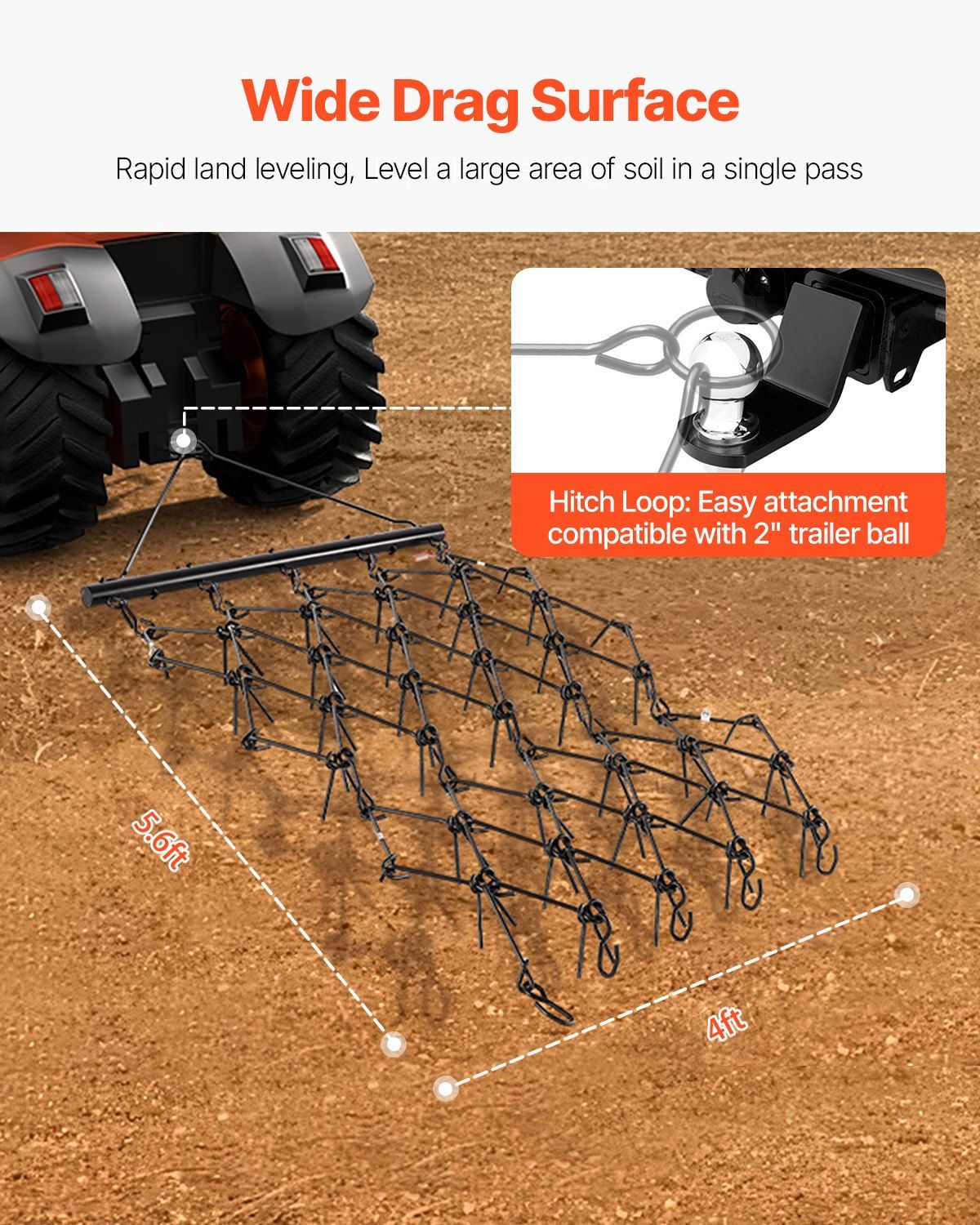 Drag Harrow, 1.2x1.7m Durable Chain Harrow with 80 Sharp Teeth, Suitable for ATV UTV Tractor, Ideal for Soil Preparation, Seeding, Smoothing Landscapes, and Yard Gravel Driveway Maintenance - Image 4