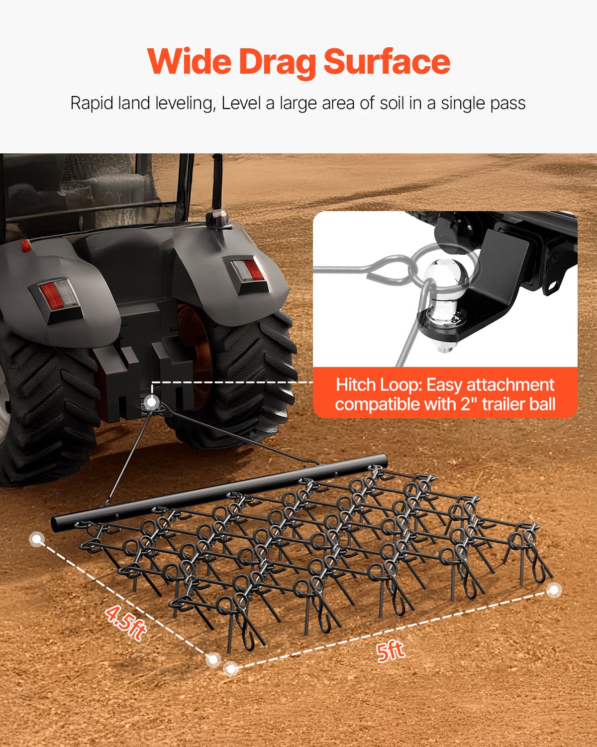 Drag Harrow, 5 x 4.5 ft Durable Chain Harrow with 60 Sharp Teeth, Suitable for ATV UTV Tractor, Ideal for Soil Preparation, Seeding, Smoothing Landscapes, and Yard Gravel Driveway Maintenance - Image 4