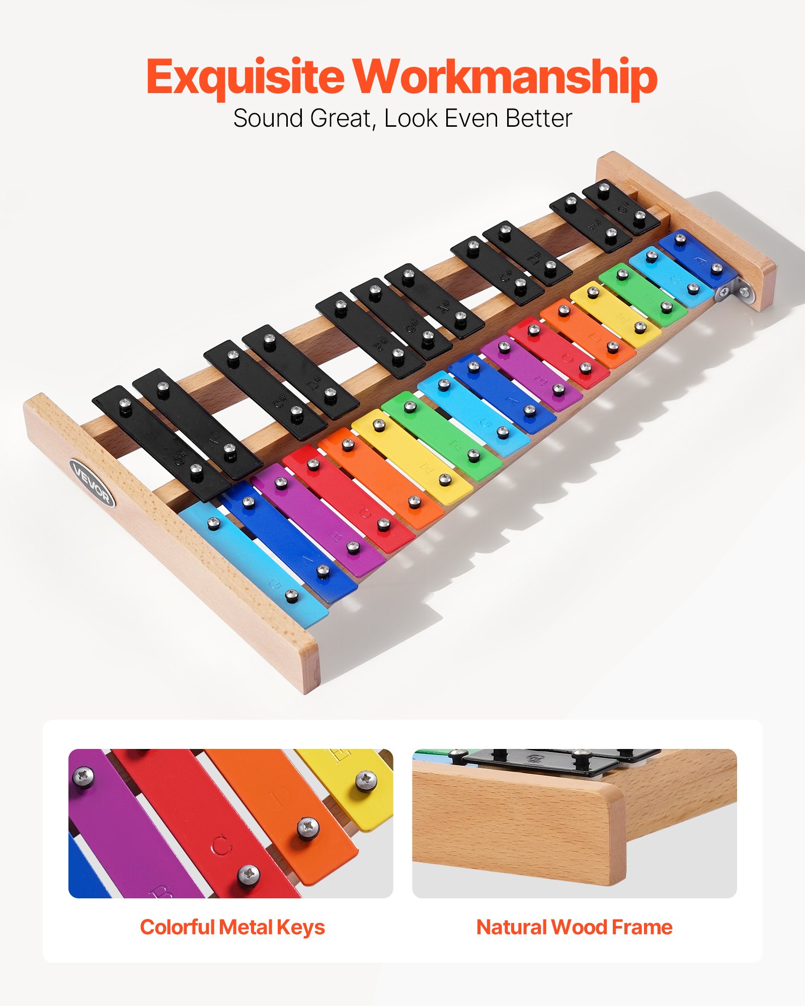 Glockenspiel Xylophone, 27 Notes, Professional Xylophone Percussion Instrument, with Colorful Metal Keys, Includes 4 Mallets, Carrying Bag, Beginner Musical Instrument Kit for Adults and Kids - Image 4