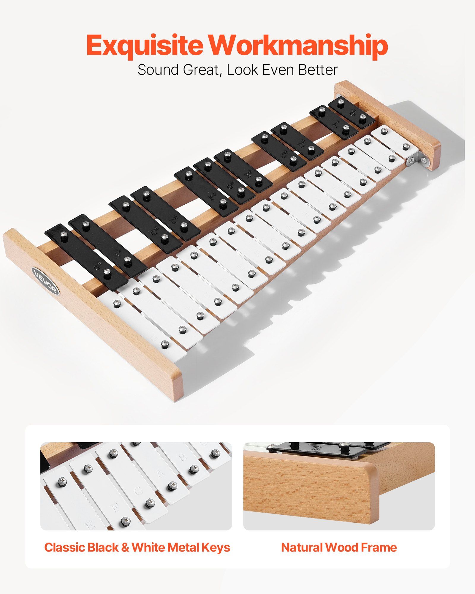 Glockenspiel Xylophone, 27 Notes, Professional Xylophone Percussion Instrument, with Metal Keys, Includes 4 Mallets, Carrying Bag, Beginner Musical Instrument for Adults and Kids Music Teaching - Image 4