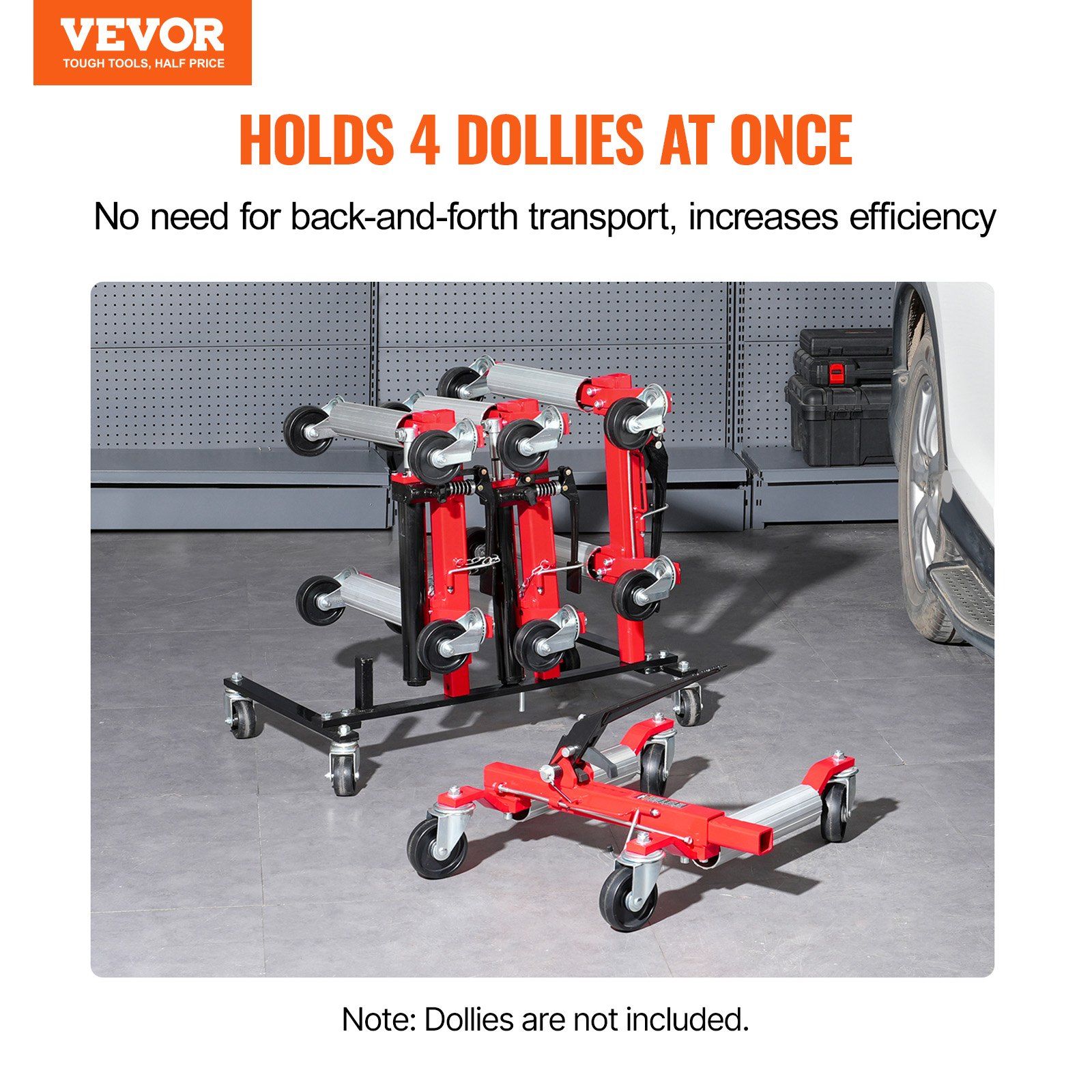Car Dolly Rack, Storage Rack with 360° Rotatable Wheels, Hydraulic Ratchet Trolley Jack Stand Organizer, Jack Stands Holder Storage Rack, 4-Dolly Capacity, Compatible with Most Dollies - Image 2