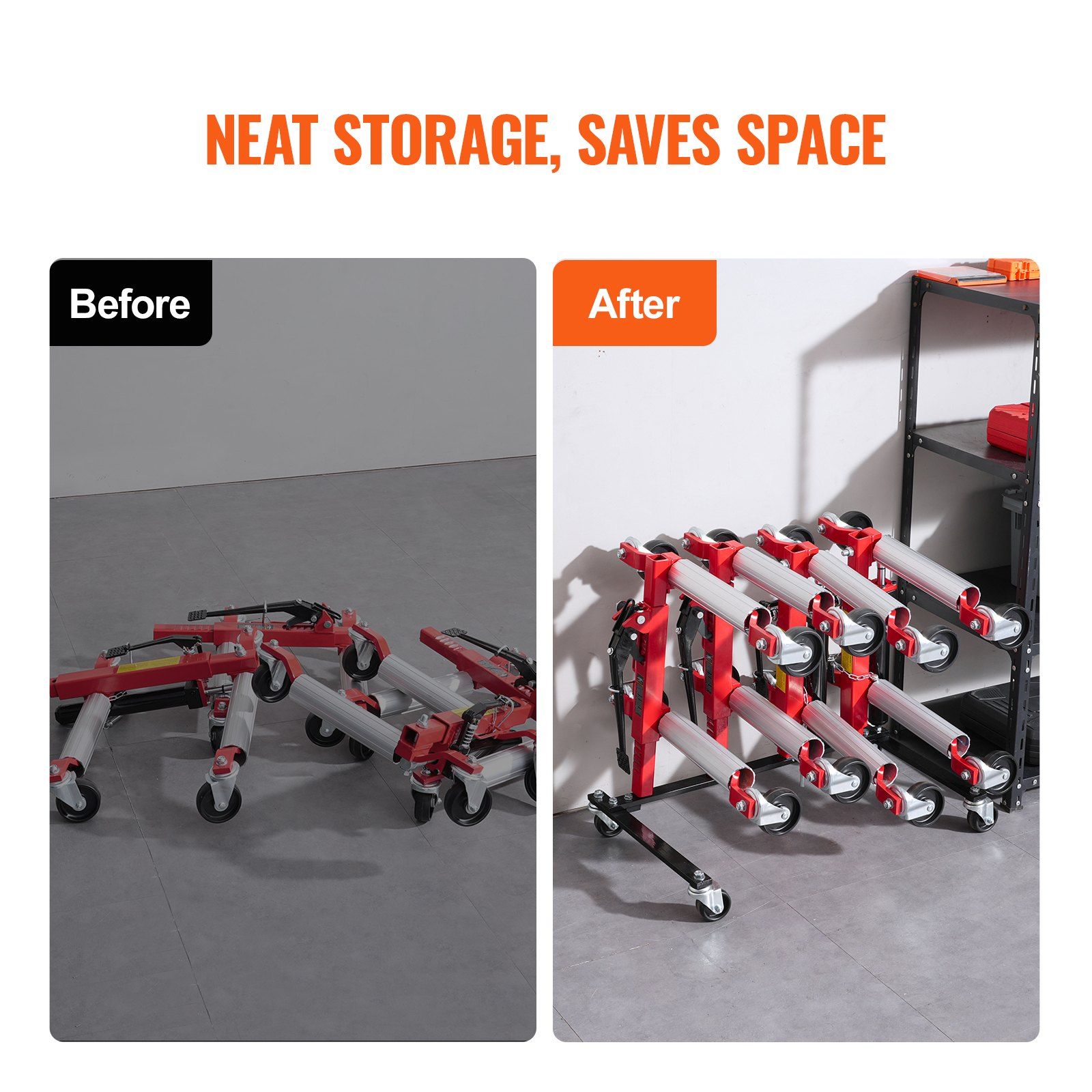 Car Dolly Rack, Storage Rack with 360° Rotatable Wheels, Hydraulic Ratchet Trolley Jack Stand Organizer, Jack Stands Holder Storage Rack, 4-Dolly Capacity, Compatible with Most Dollies - Image 4