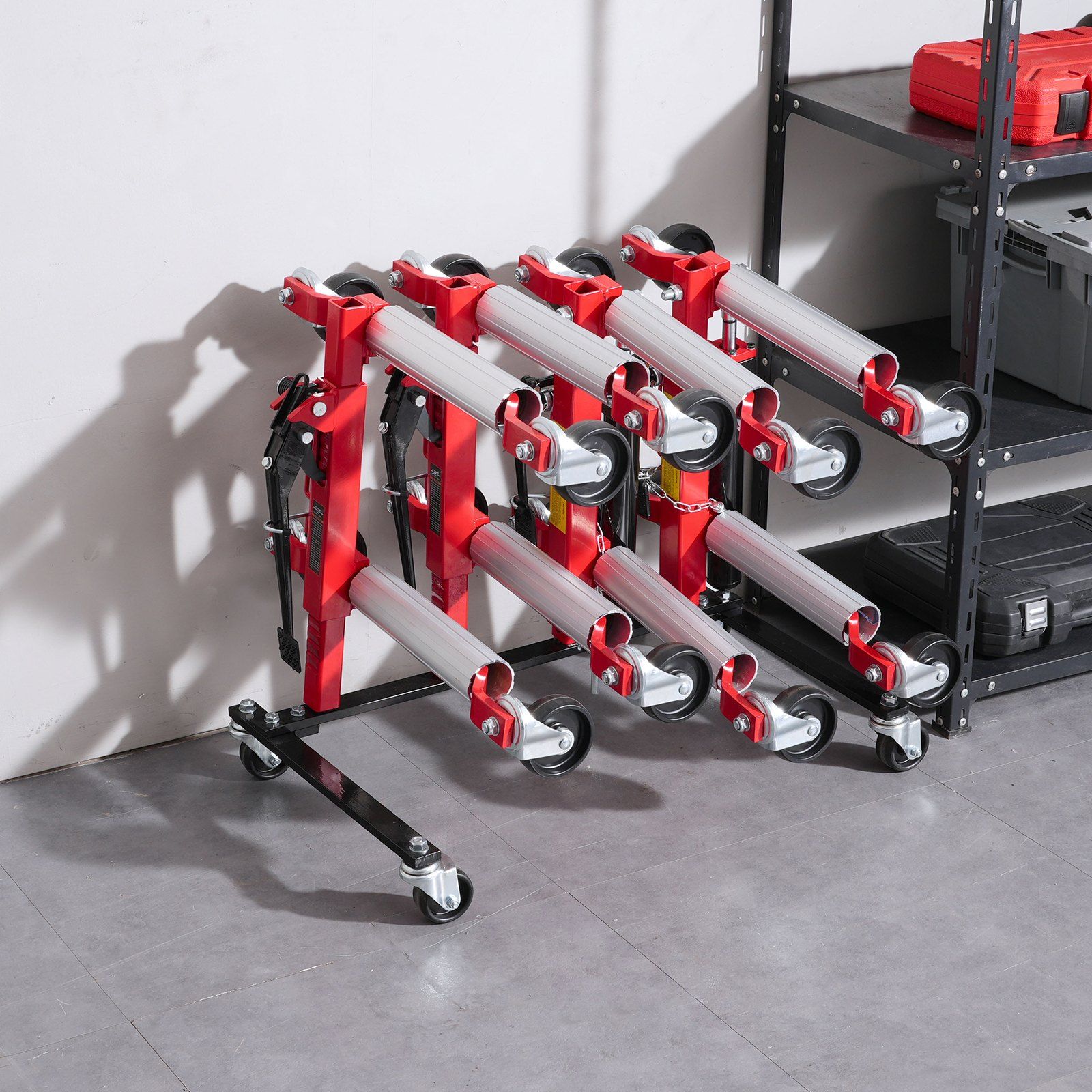 Car Dolly Rack, Storage Rack with 360° Rotatable Wheels, Hydraulic Ratchet Trolley Jack Stand Organizer, Jack Stands Holder Storage Rack, 4-Dolly Capacity, Compatible with Most Dollies - Image 8