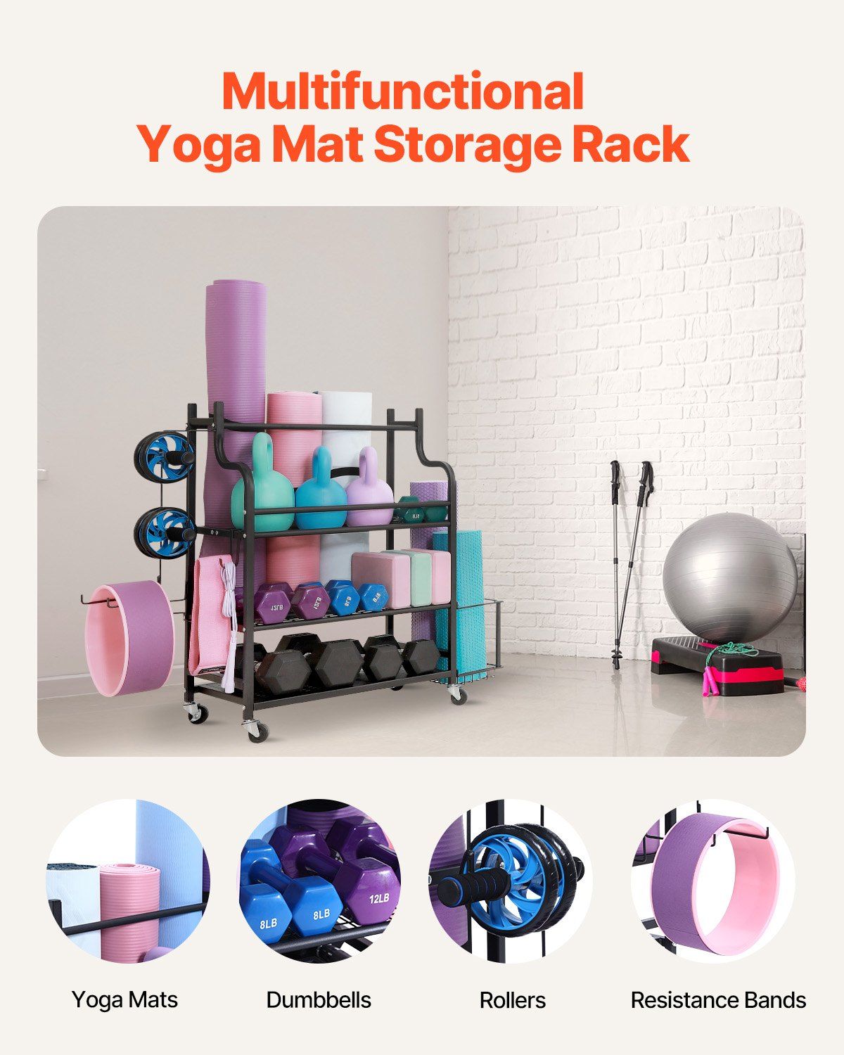 Home Gym Workout Equipment Organizer Yoga Mat Storage Weight Rack Dumbbell 1035 x 405 x 885 mm - Image 2