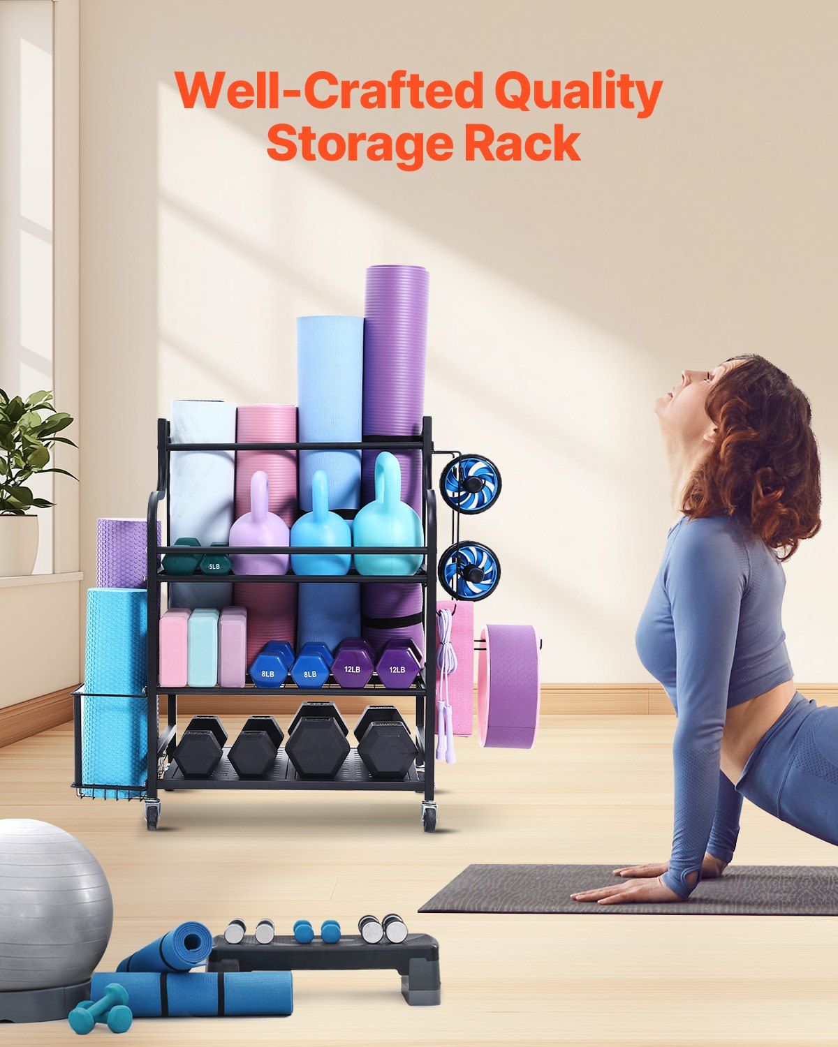 Home Gym Workout Equipment Organizer Yoga Mat Storage Weight Rack Dumbbell 1035 x 405 x 885 mm - Image 3