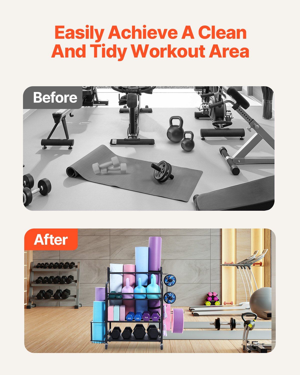 Home Gym Workout Equipment Organizer Yoga Mat Storage Weight Rack Dumbbell 1035 x 405 x 885 mm - Image 5