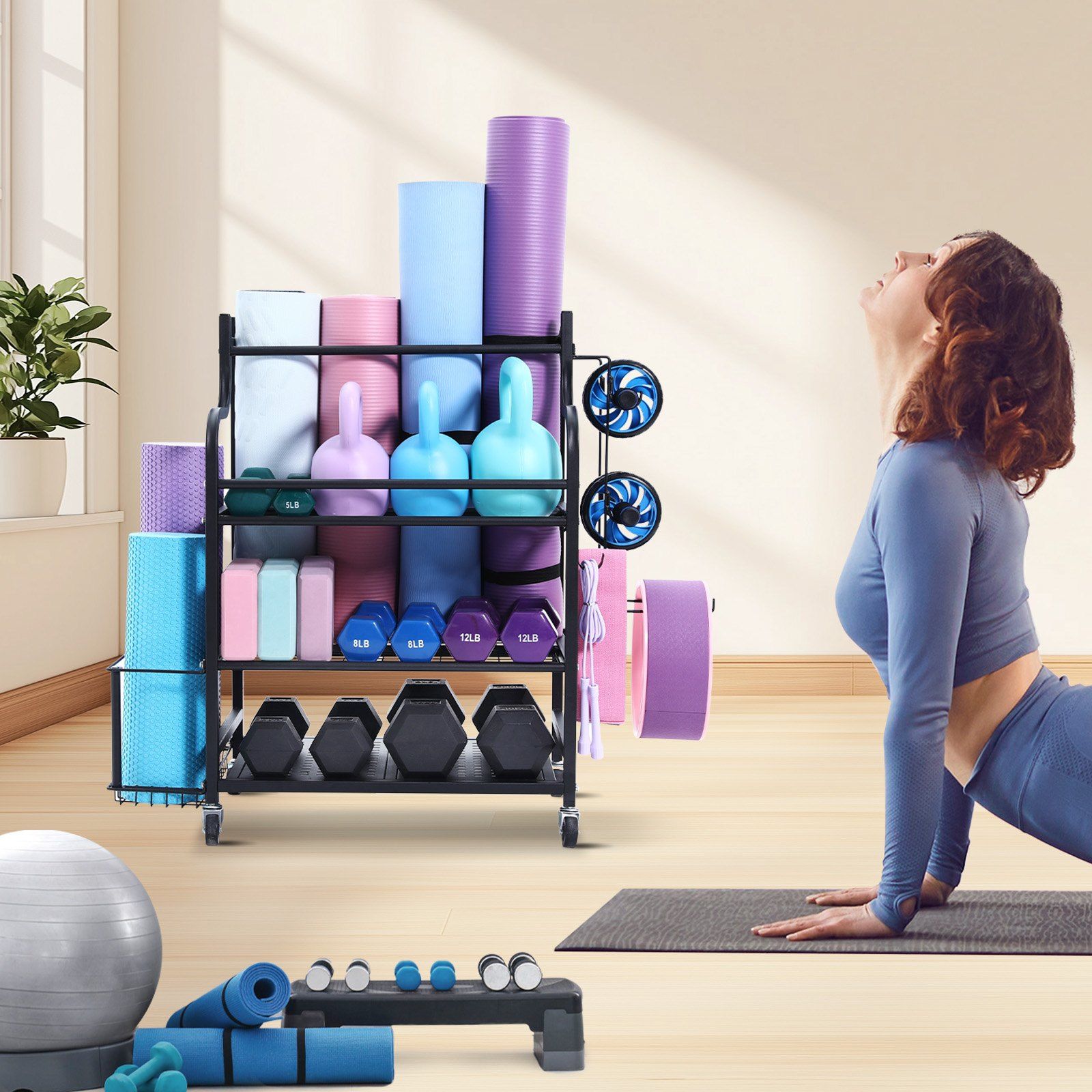 Home Gym Workout Equipment Organizer Yoga Mat Storage Weight Rack Dumbbell 1035 x 405 x 885 mm - Image 8