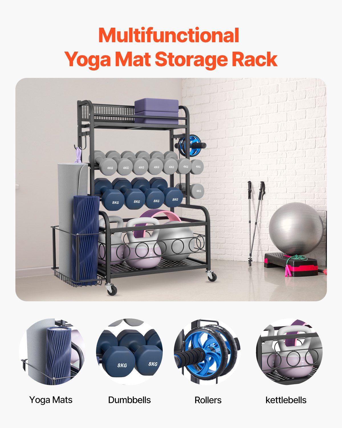 Home Gym Workout Equipment Organizer Yoga Mat Storage Weight Rack Dumbbell 870 x 405 x 1010 mm - Image 2