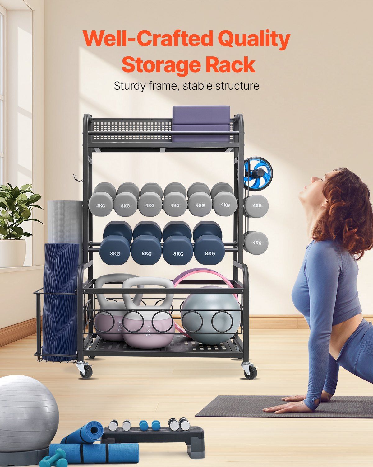 Home Gym Workout Equipment Organizer Yoga Mat Storage Weight Rack Dumbbell 870 x 405 x 1010 mm - Image 3