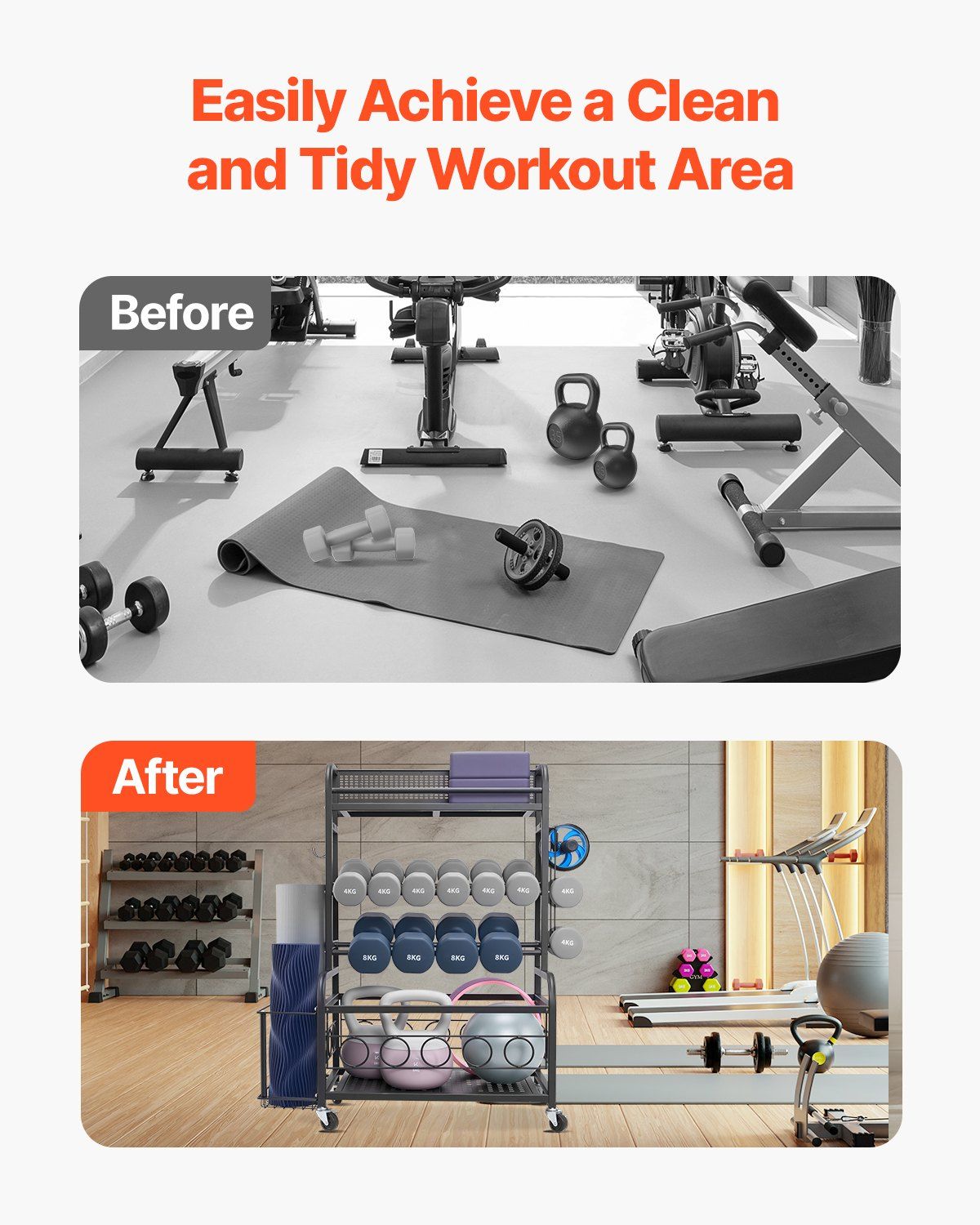 Home Gym Workout Equipment Organizer Yoga Mat Storage Weight Rack Dumbbell 870 x 405 x 1010 mm - Image 5