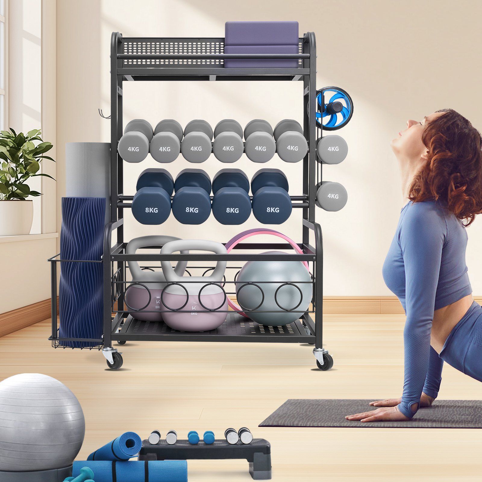 Home Gym Workout Equipment Organizer Yoga Mat Storage Weight Rack Dumbbell 870 x 405 x 1010 mm - Image 8