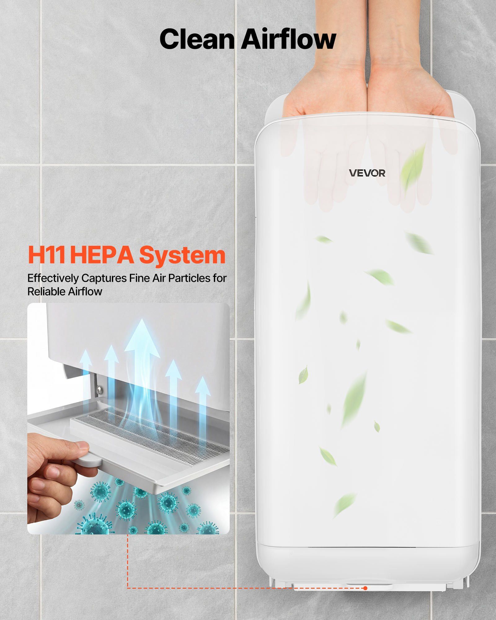 Vertical Hand Dryer, Hand Dryers with HEPA Filter, 19000 RPM High-Speed Motor, Dual-Side Airflow, ABS Sturdy Automatic Air Wall Mount Fast Drying for Commercial Bathrooms Modern Home, White - Image 3