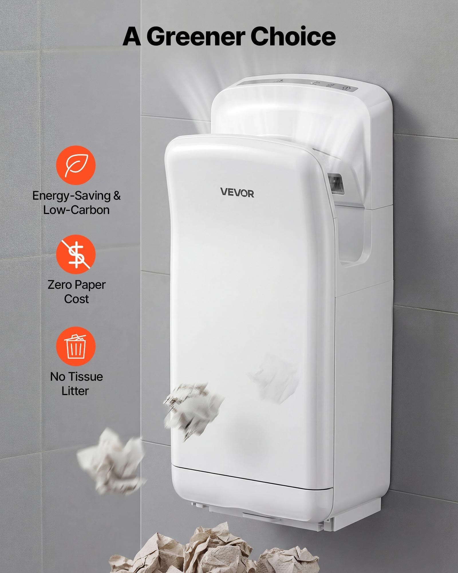 Vertical Hand Dryer, Hand Dryers with HEPA Filter, 19000 RPM High-Speed Motor, Dual-Side Airflow, ABS Sturdy Automatic Air Wall Mount Fast Drying for Commercial Bathrooms Modern Home, White - Image 5