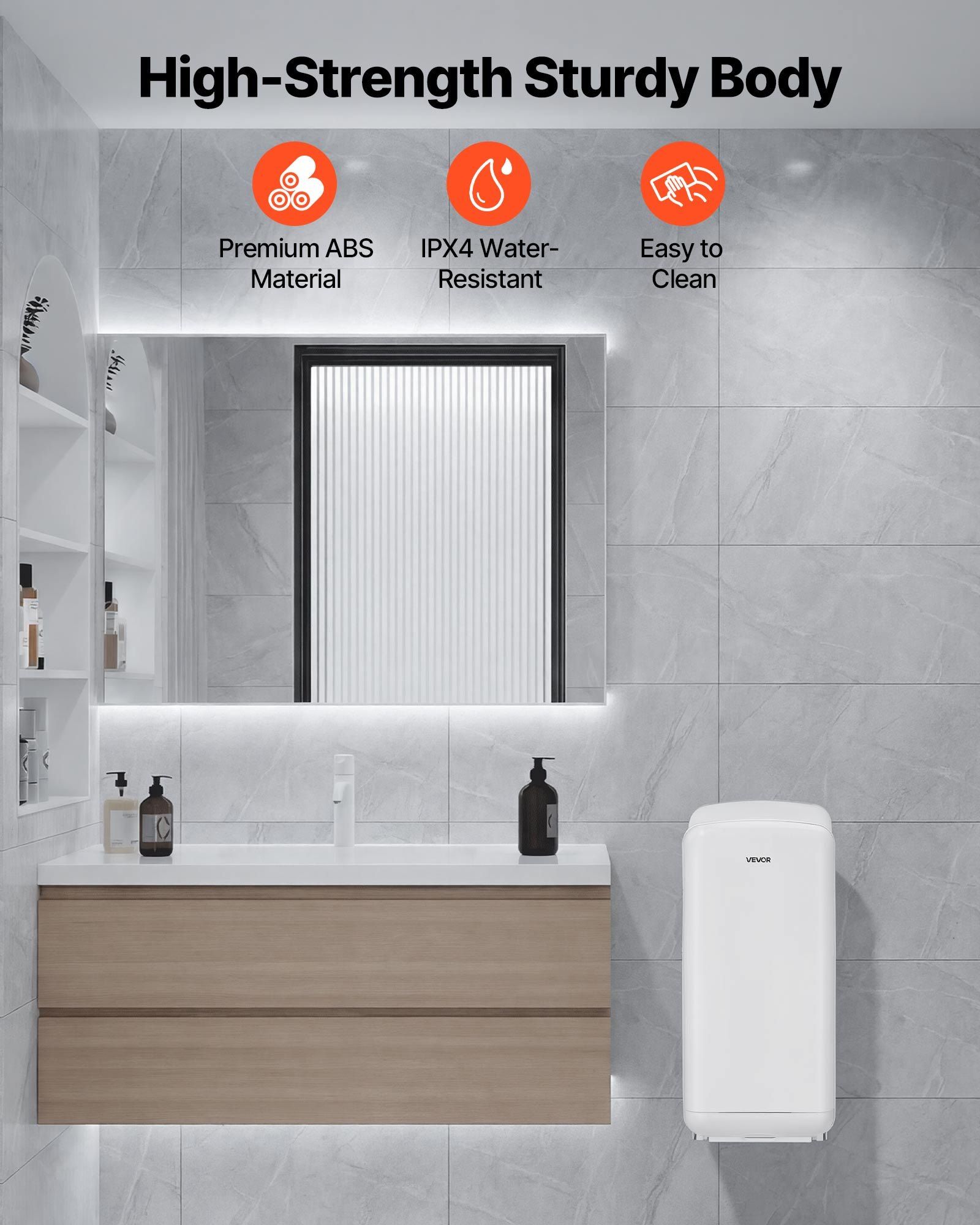 Vertical Hand Dryer, Hand Dryers with HEPA Filter, 19000 RPM High-Speed Motor, Dual-Side Airflow, ABS Sturdy Automatic Air Wall Mount Fast Drying for Commercial Bathrooms Modern Home, White - Image 6