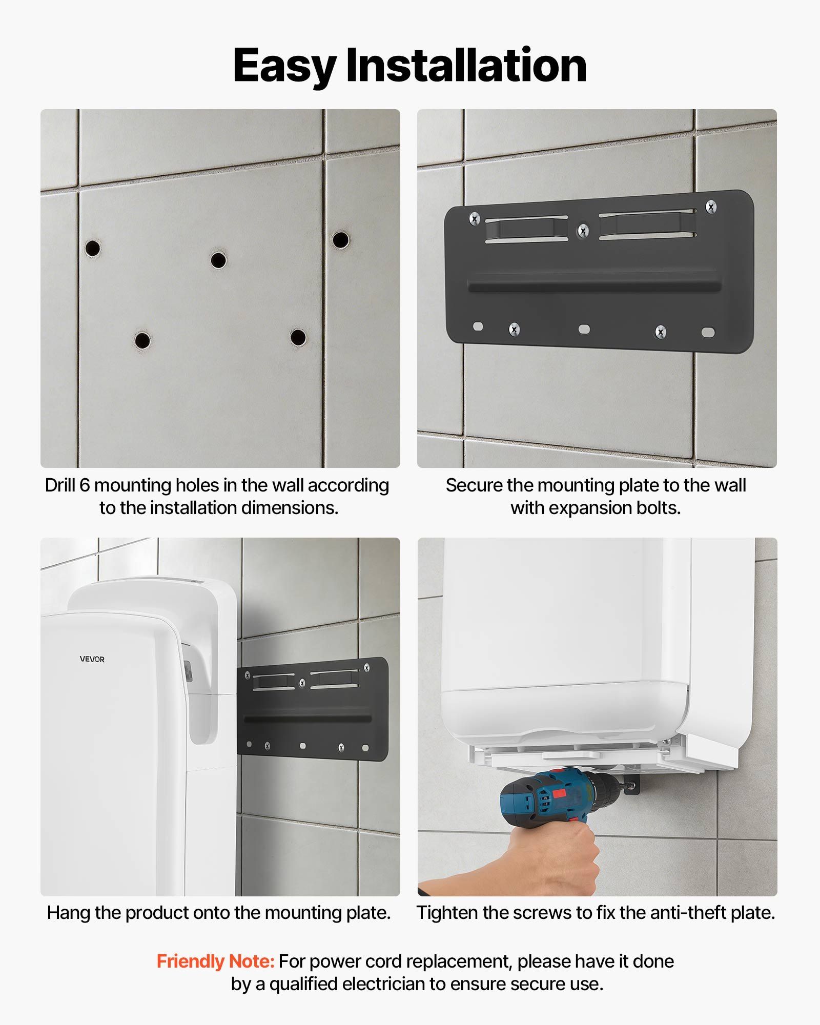 Vertical Hand Dryer, Hand Dryers with HEPA Filter, 19000 RPM High-Speed Motor, Dual-Side Airflow, ABS Sturdy Automatic Air Wall Mount Fast Drying for Commercial Bathrooms Modern Home, White - Image 7