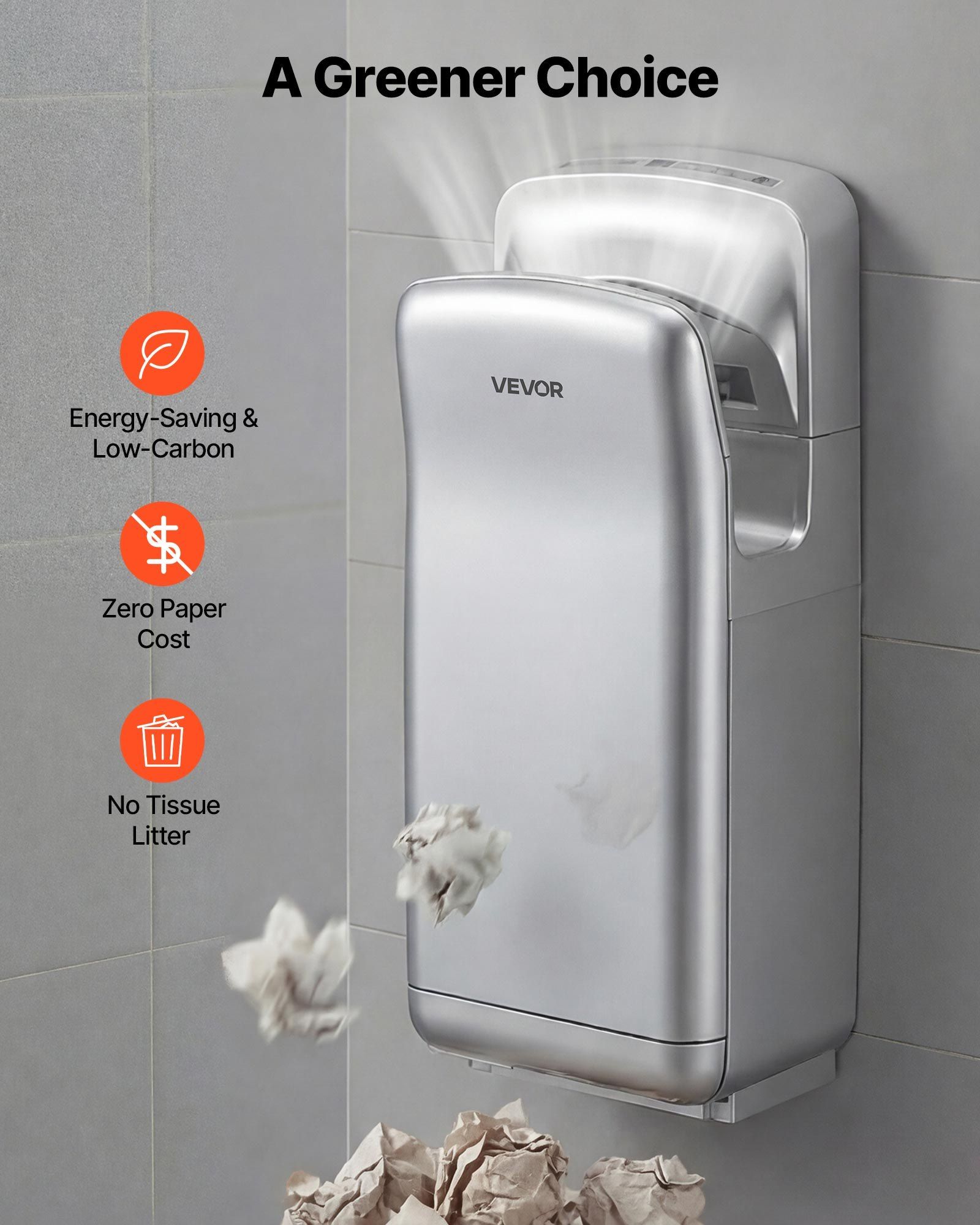 Vertical Hand Dryer, Hand Dryers with HEPA Filter, 19000 RPM High-Speed Motor, Dual-Side Airflow, ABS Sturdy Automatic Air Wall Mount Fast Drying for Commercial Bathrooms Modern Home, Silver - Image 5