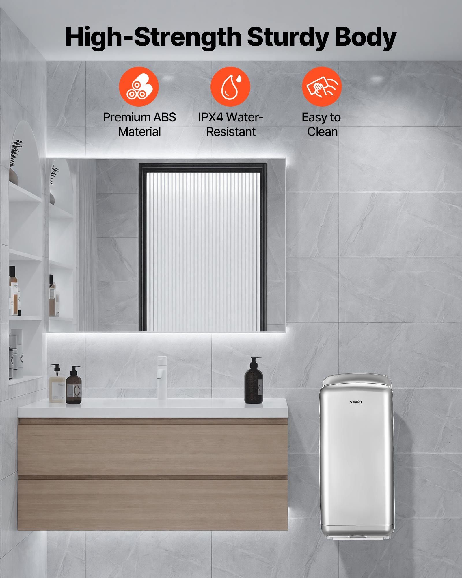 Vertical Hand Dryer, Hand Dryers with HEPA Filter, 19000 RPM High-Speed Motor, Dual-Side Airflow, ABS Sturdy Automatic Air Wall Mount Fast Drying for Commercial Bathrooms Modern Home, Silver - Image 6
