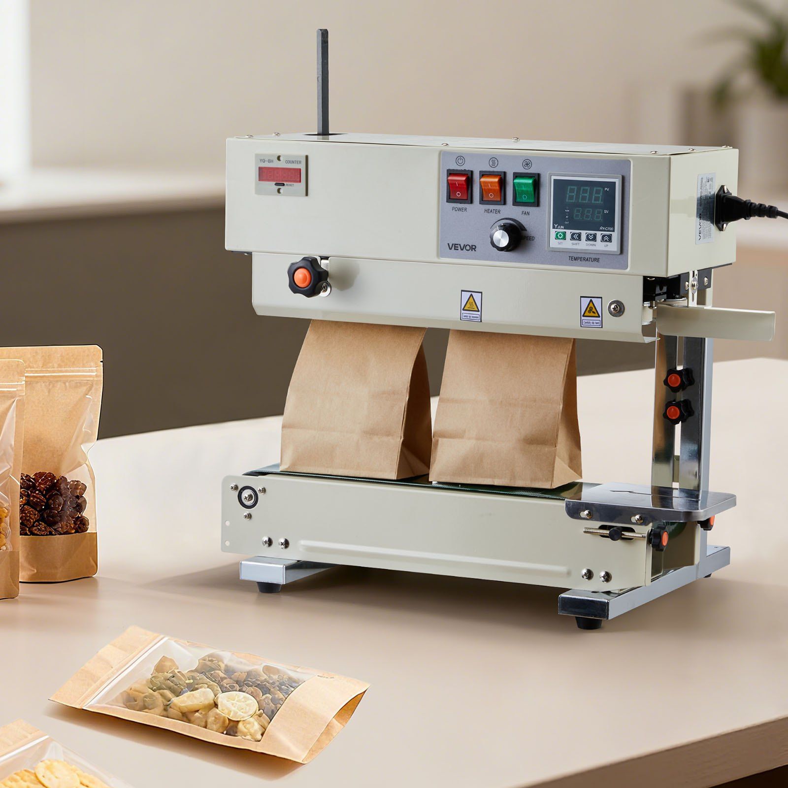 Continuous Bag Band Sealing Machine, 6-12 mm Seal Width, Vertical Band Sealer Machine with Roller Printing , Temp & Speed Adjustable, Commercial Heat Sealer Machine for 0.03-0.8 mm Plastic Bags - Image 8