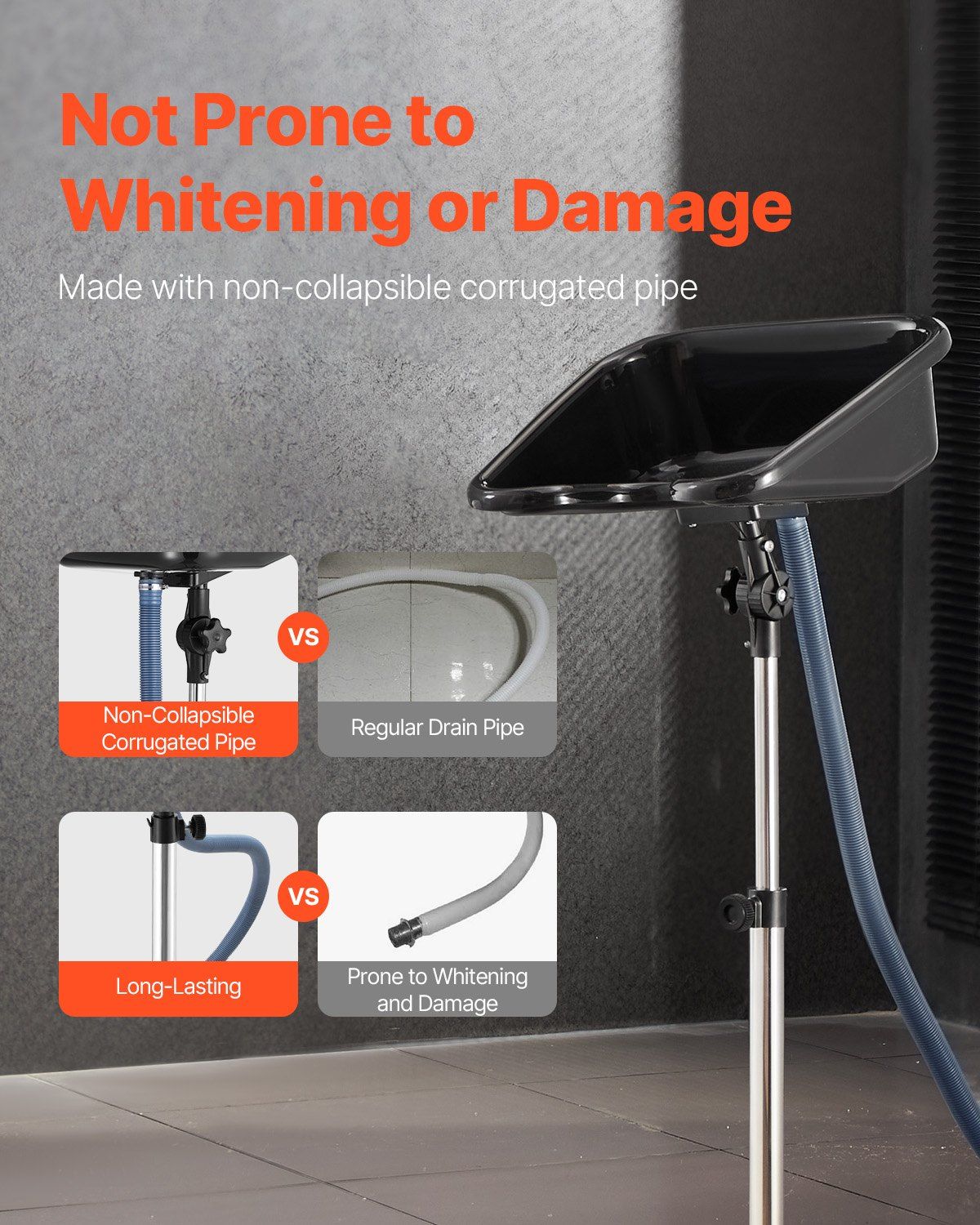 Portable Shampoo Bowl, Shampoo Sink with Adjustable Height & Angle, Salon Hair Wash Sink with Drain Hose and Star-Shaped Support Base for Barbershop Beauty Spa Center Home Use - Image 4
