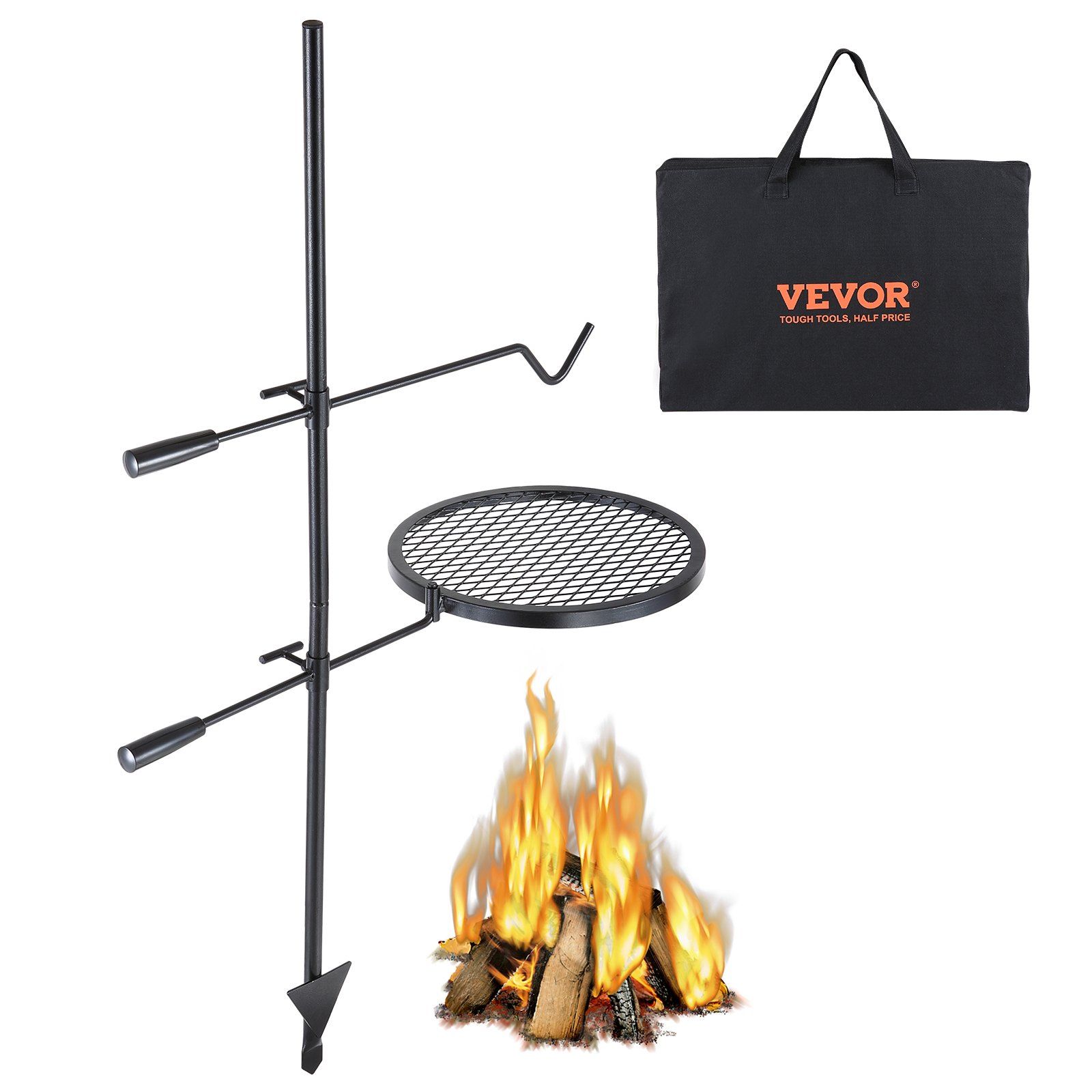 Swivel Campfire Grill Heavy Duty Steel Open Fire Cooking Grate Adjustable - Image 1