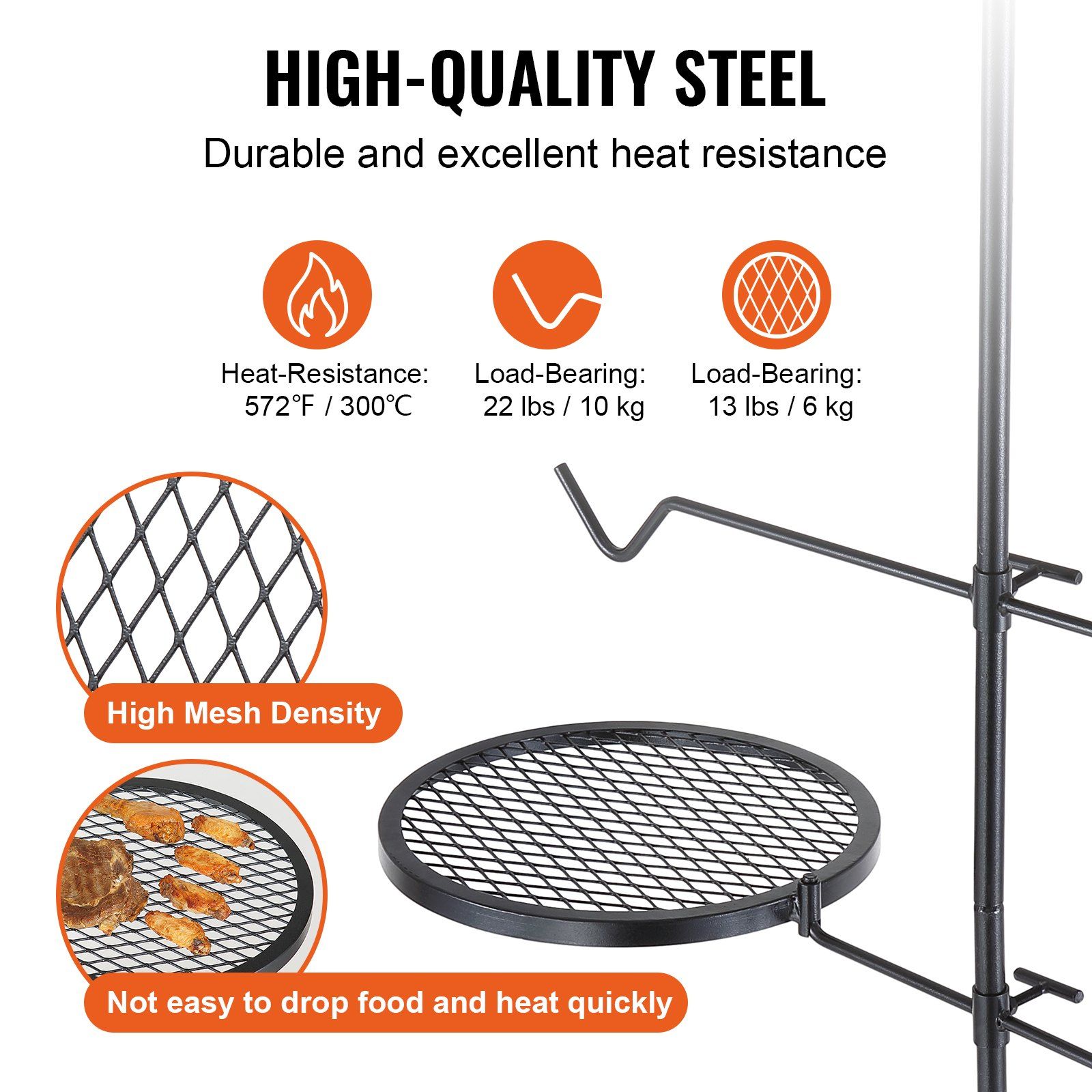 Swivel Campfire Grill Heavy Duty Steel Open Fire Cooking Grate Adjustable - Image 3
