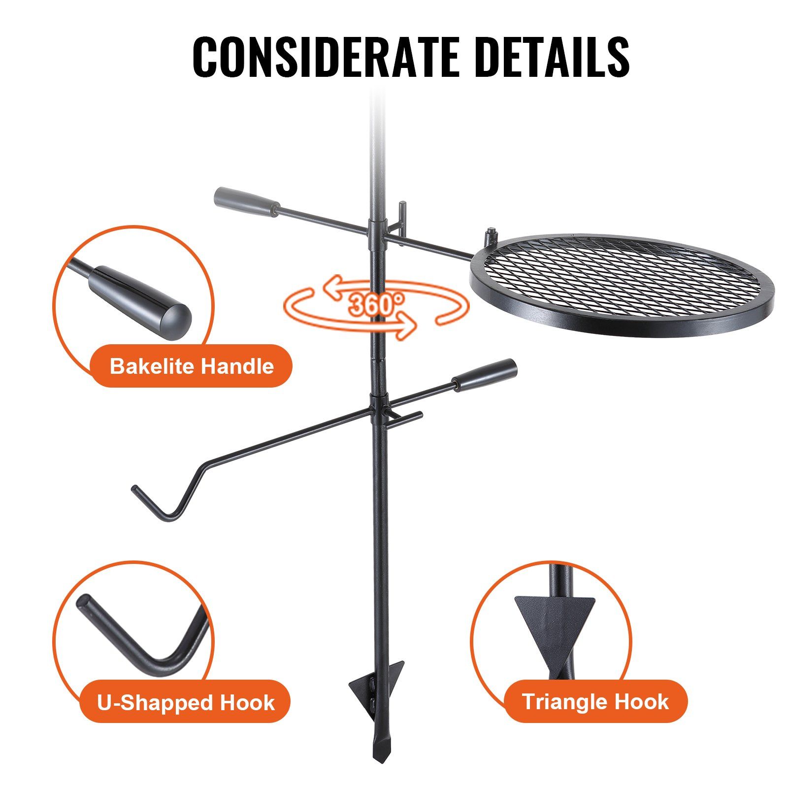 Swivel Campfire Grill Heavy Duty Steel Open Fire Cooking Grate Adjustable - Image 4