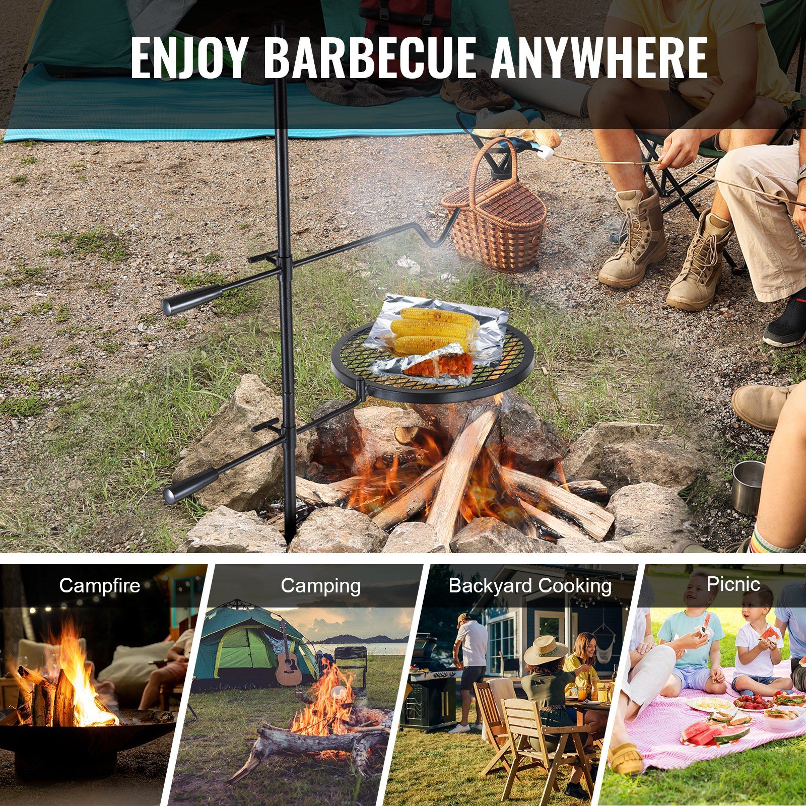 Swivel Campfire Grill Heavy Duty Steel Open Fire Cooking Grate Adjustable - Image 6