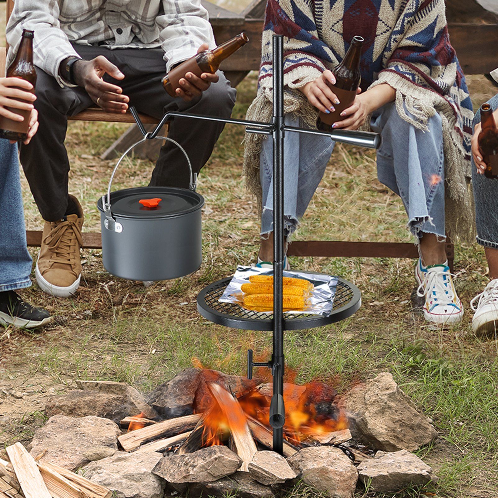 Swivel Campfire Grill Heavy Duty Steel Open Fire Cooking Grate Adjustable - Image 8