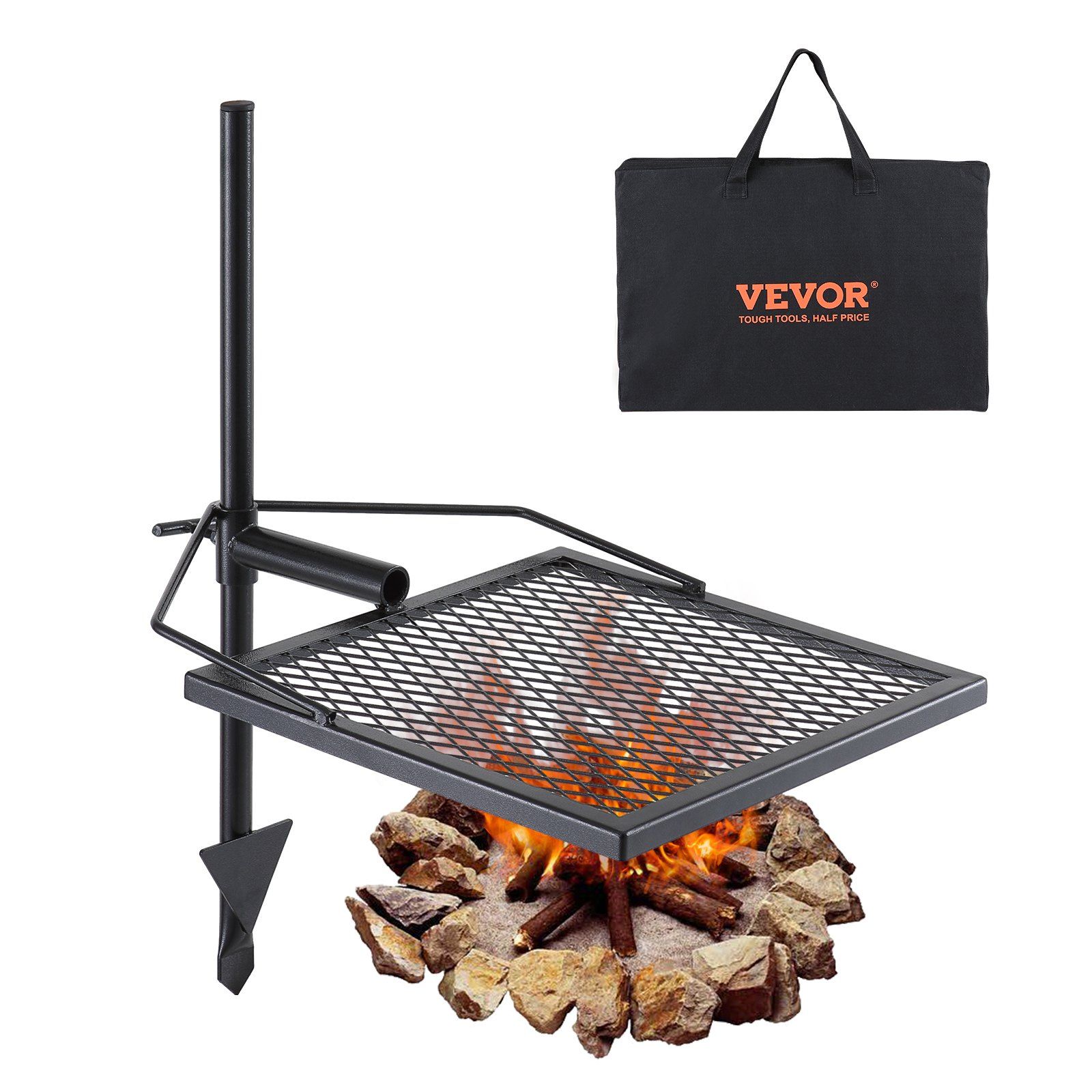 Swivel Campfire Grill, Fire Pit Grill Grate over Fire Pits, Heavy Duty Steel Grill Grates, 360° Adjustable Open Fire Outdoor Cooking Equipment, Portable Camp Fire Racks for Camping Outdoor BBQ - Image 1