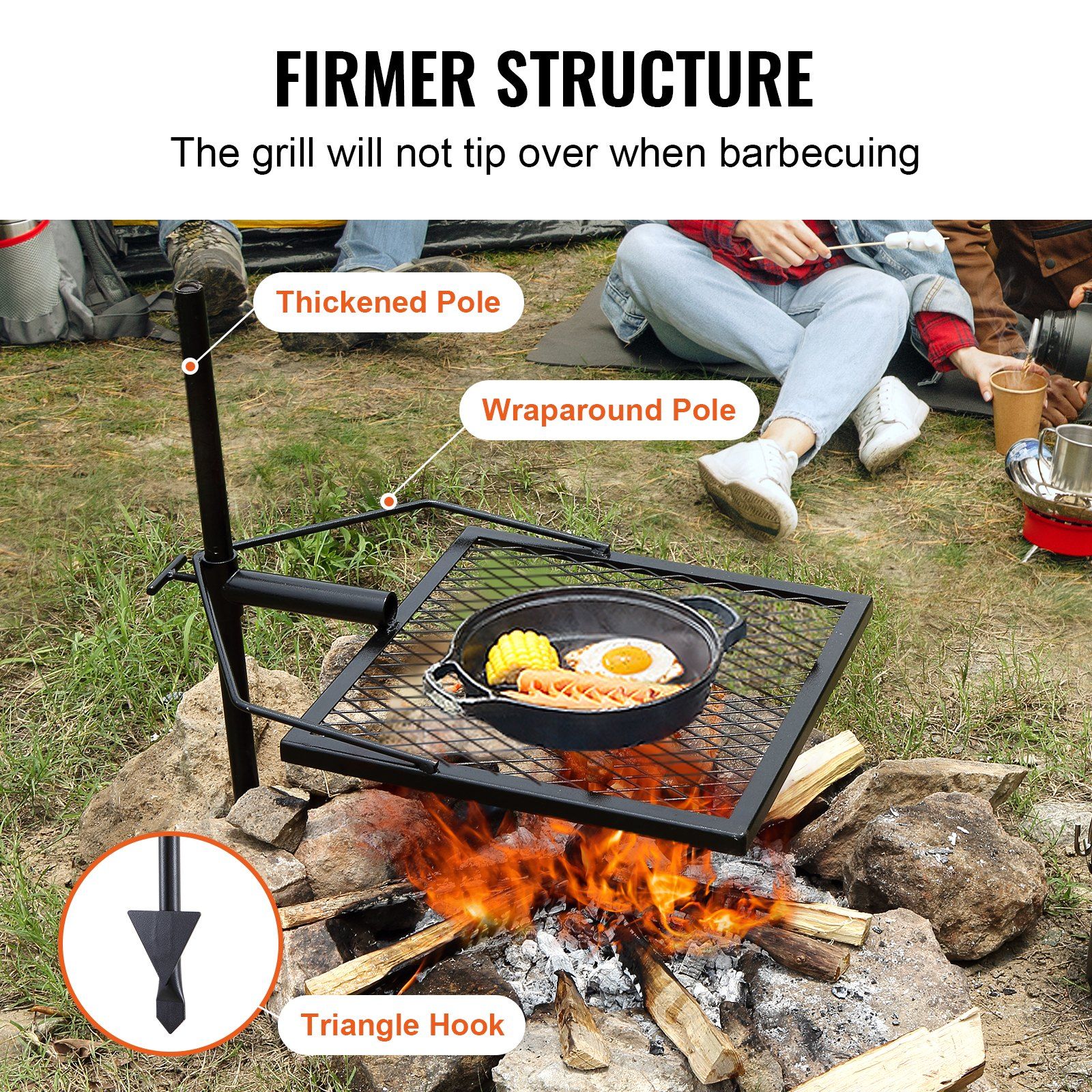 Swivel Campfire Grill, Fire Pit Grill Grate over Fire Pits, Heavy Duty Steel Grill Grates, 360° Adjustable Open Fire Outdoor Cooking Equipment, Portable Camp Fire Racks for Camping Outdoor BBQ - Image 4