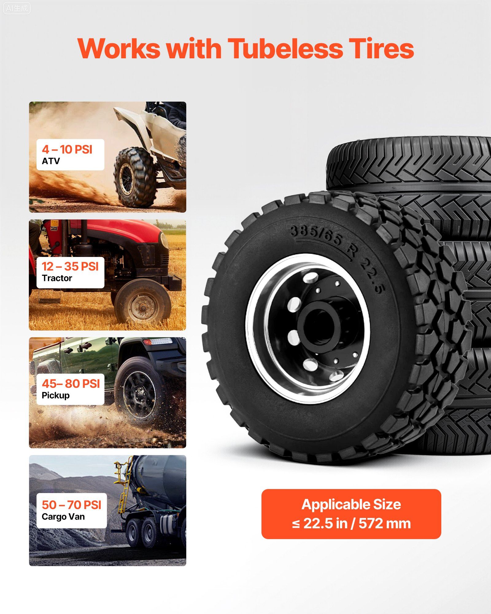 Air Tire Bead Seater, 5 Gal / 18.9 L, Heavy Duty Tire Bead Blaster Tool, 87-116 PSI Operating Pressure, Air Trigger Seating Inflator for Pickup, Truck, ATV, Jeep, Van, Lawn Tractor, RV, Black - Image 3