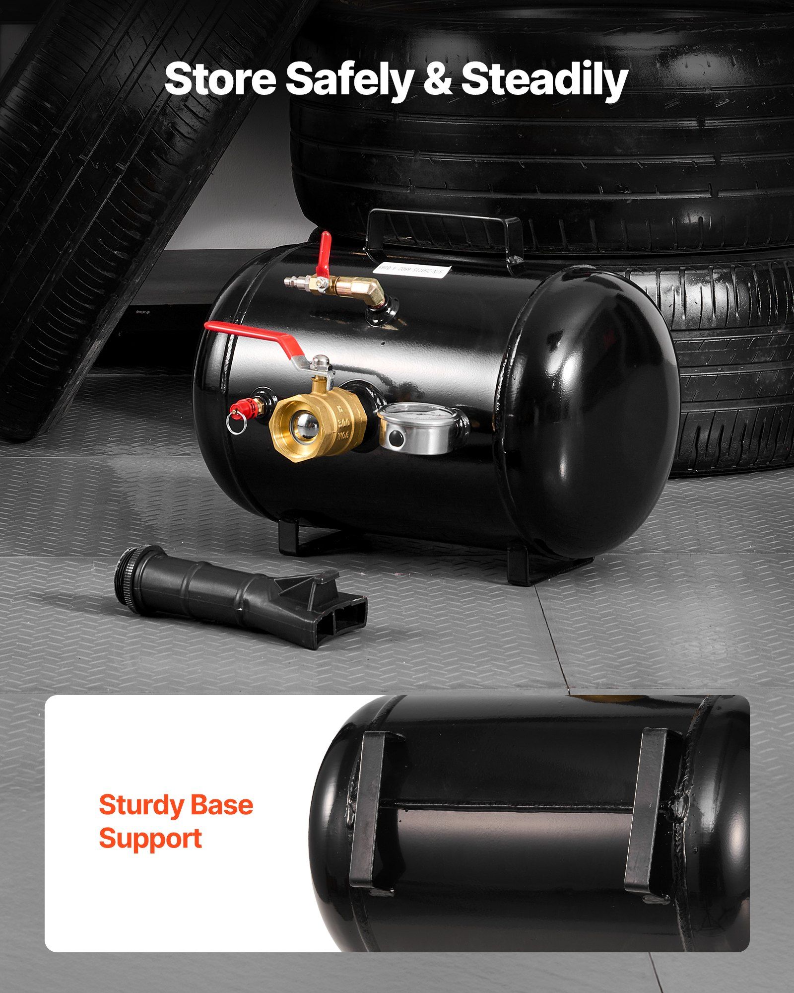 Air Tire Bead Seater, 5 Gal / 18.9 L, Heavy Duty Tire Bead Blaster Tool, 87-116 PSI Operating Pressure, Air Trigger Seating Inflator for Pickup, Truck, ATV, Jeep, Van, Lawn Tractor, RV, Black - Image 6