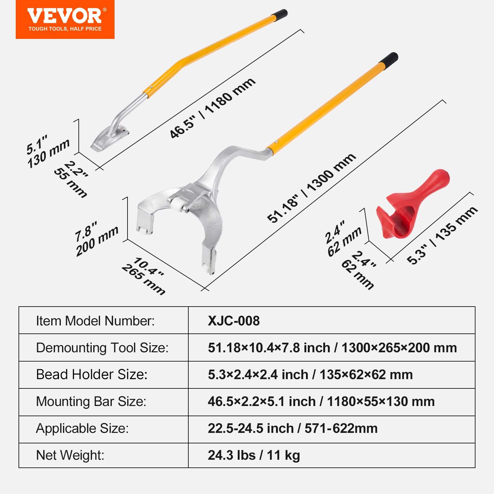 Tire Mount Demount Tool, 571- 622 mm Manual Steel Tire Changer Mount Demount Removal Tool, with Extra Bead Holder, Tubeless Truck Bead Breaker, 3 PCS Tire Changing Tools, Orange - Image 7