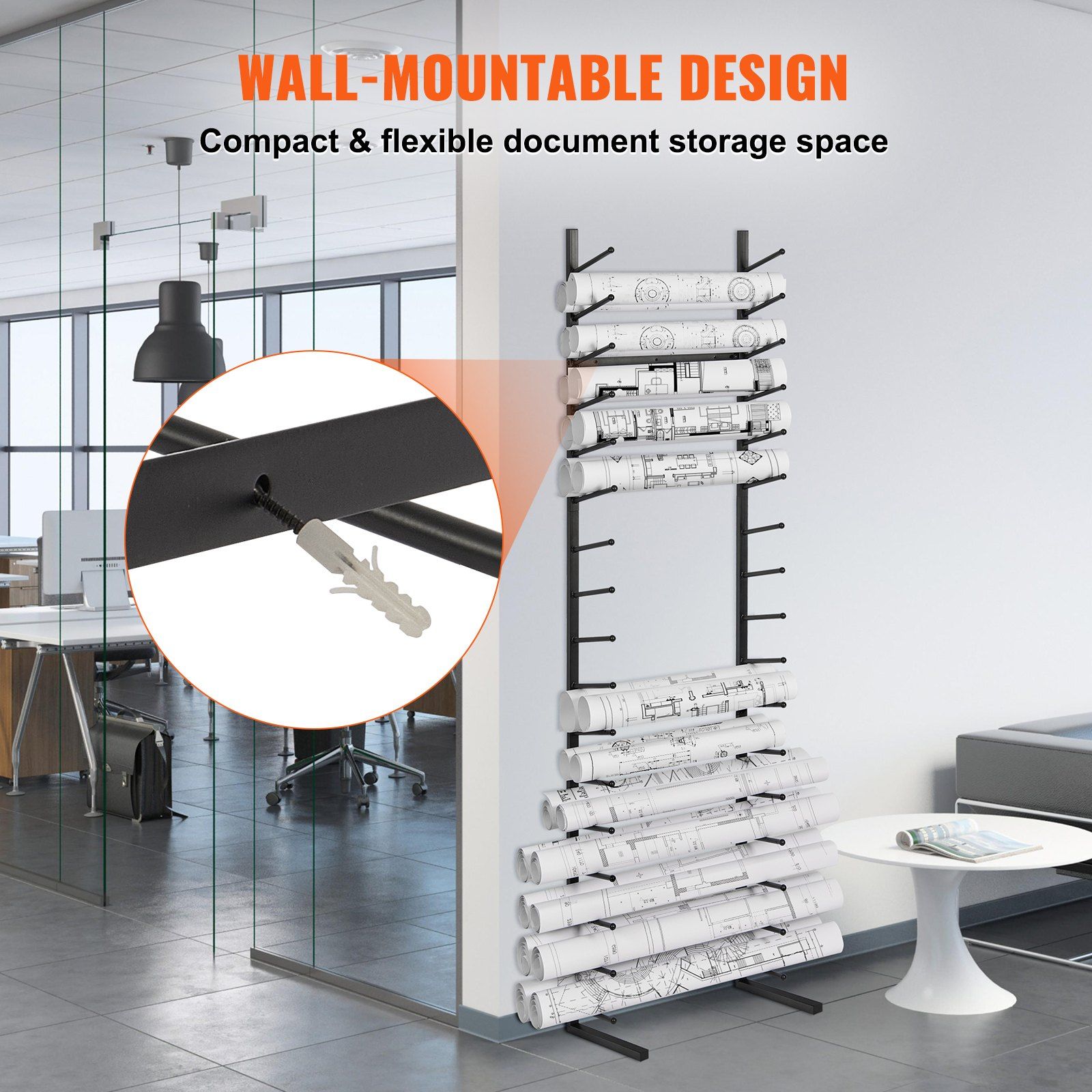 Blueprint Storage Rack, Hanging Poster Display Rack 16-Tier, Vertical Blueprint Roll File Holder 2 Rolls/tire, Roll File Storage Rack for Blueprint Map Poster - Image 4