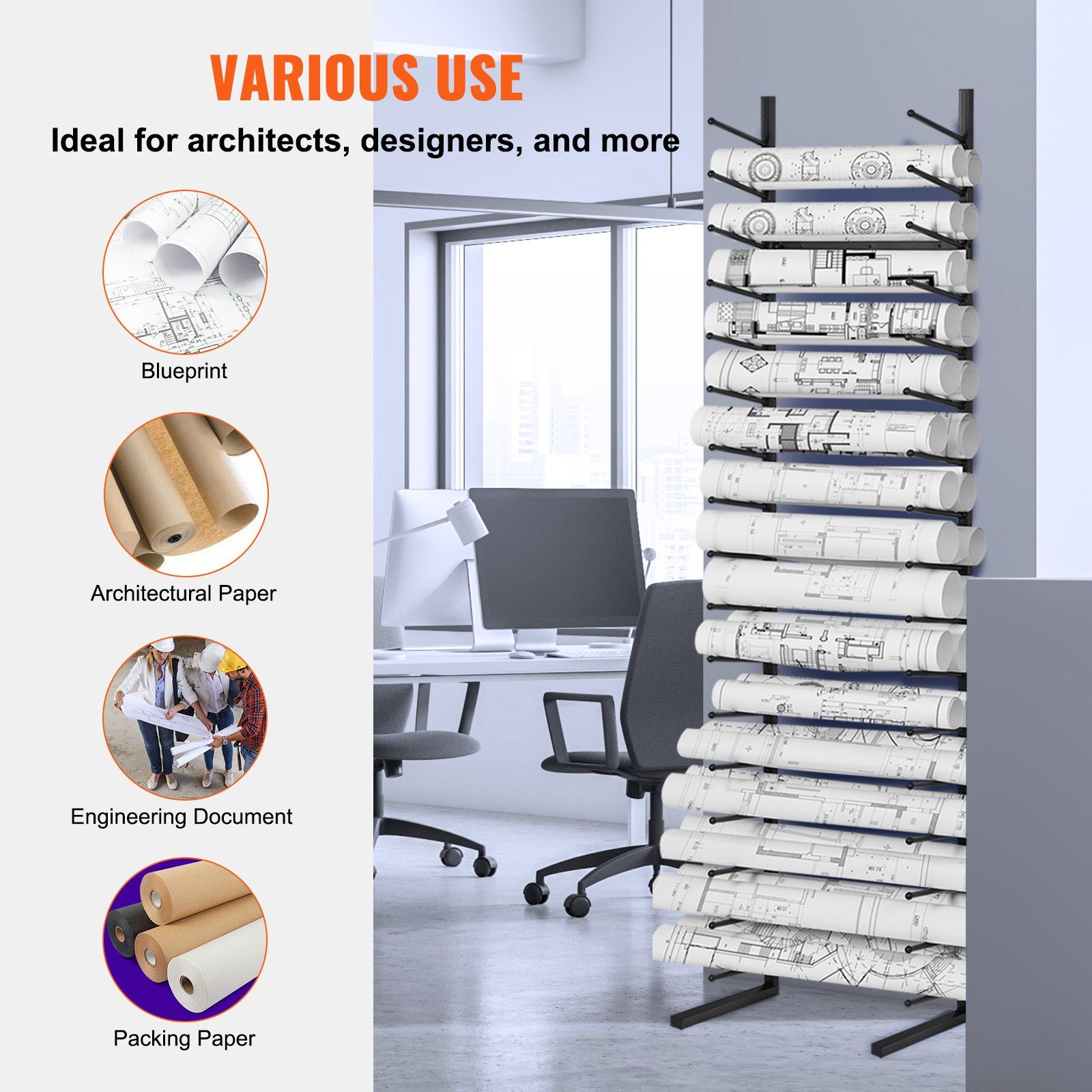 Blueprint Storage Rack, Hanging Poster Display Rack 16-Tier, Vertical Blueprint Roll File Holder 2 Rolls/tire, Roll File Storage Rack for Blueprint Map Poster - Image 6