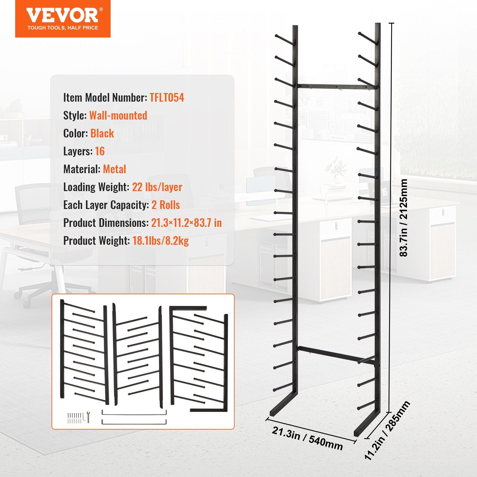 Blueprint Storage Rack, Hanging Poster Display Rack 16-Tier, Vertical Blueprint Roll File Holder 2 Rolls/tire, Roll File Storage Rack for Blueprint Map Poster - Image 7