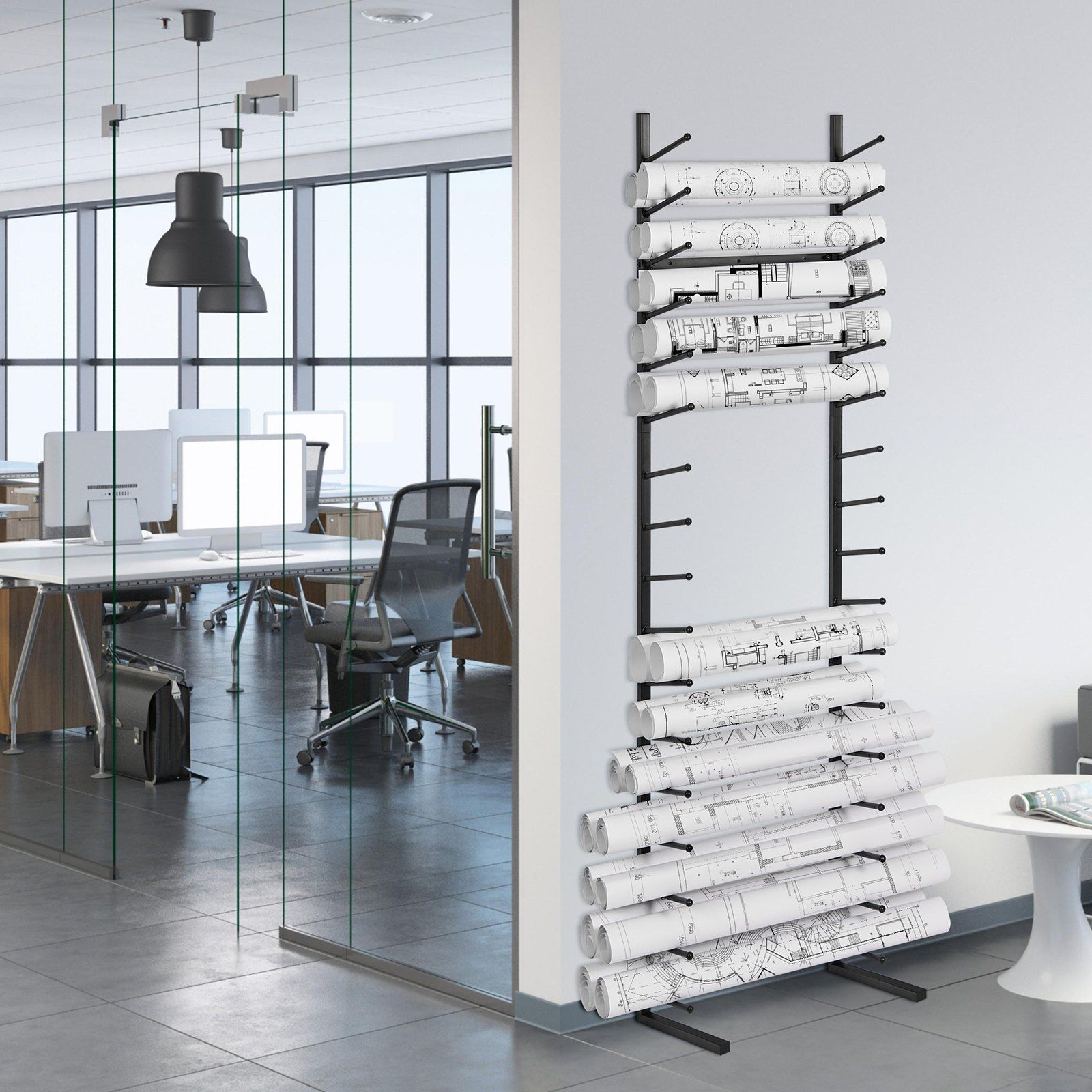 Blueprint Storage Rack, Hanging Poster Display Rack 16-Tier, Vertical Blueprint Roll File Holder 2 Rolls/tire, Roll File Storage Rack for Blueprint Map Poster - Image 8