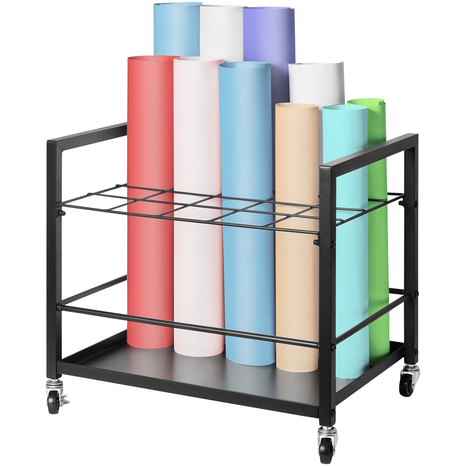 Blueprint Storage Rack, 20 Slots Blueprint Holder with Wheels, Mobile Metal Blueprint Storage Cart for Map Poster Architectural Construction Plan, Roll File Organizer for Home, Office, School - Image 1