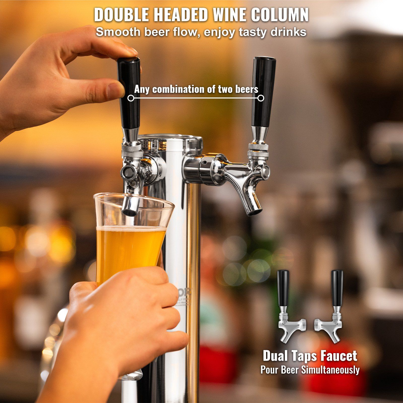 Dual Taps Draft Beer Tower Dispenser, Stainless Steel Keg Beer Tower, Kegerator Tower Kit with Pre-Assembled Tubing and Self-Closing Faucet Shanks for Party, Bar, Pub, Restaurant - Image 4
