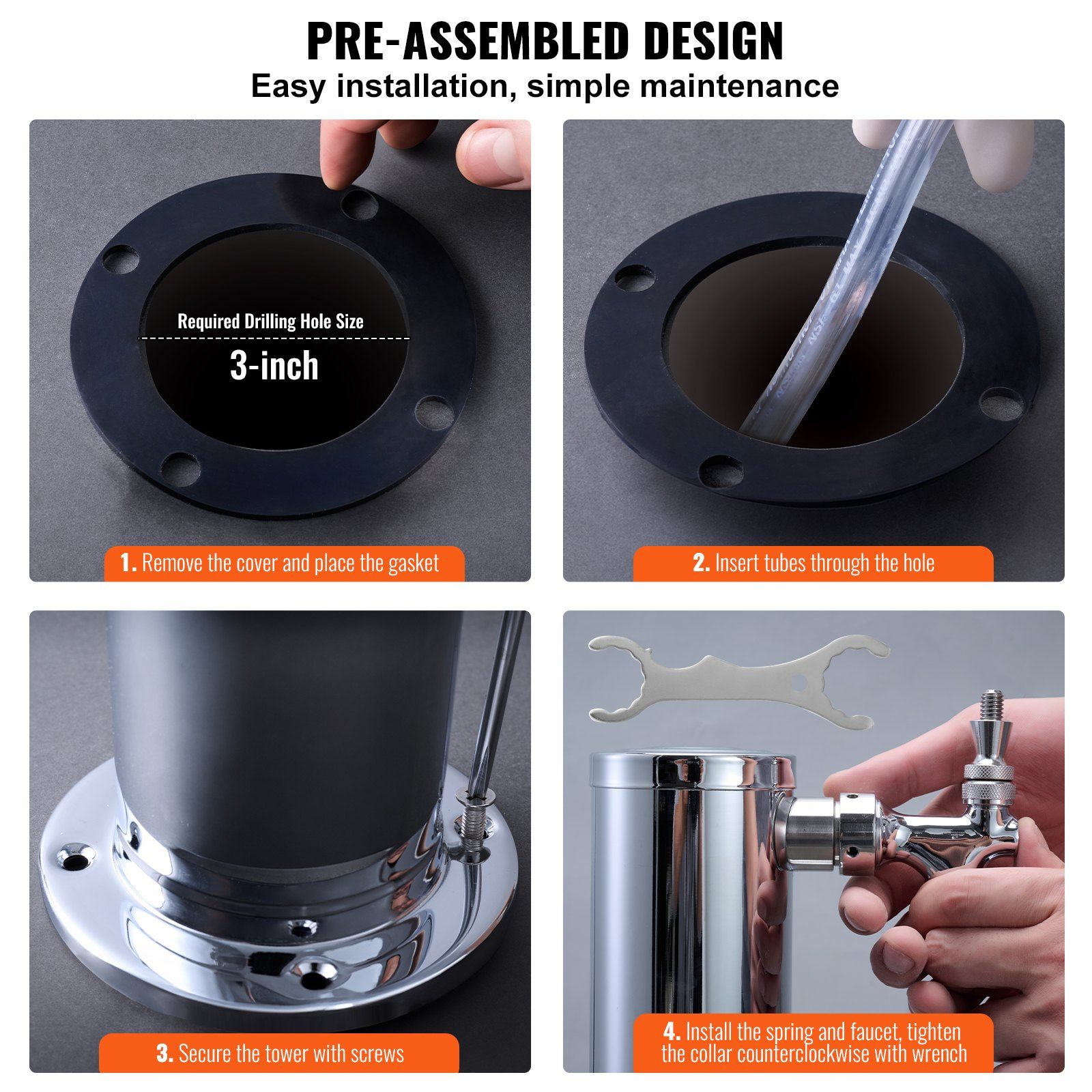 Dual Taps Draft Beer Tower Dispenser, Stainless Steel Keg Beer Tower, Kegerator Tower Kit with Pre-Assembled Tubing and Self-Closing Faucet Shanks for Party, Bar, Pub, Restaurant - Image 6