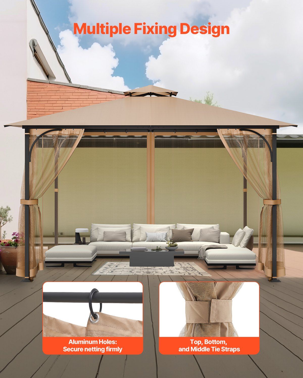 Gazebo Netting Replacement, Fit Most 10 x 12 x 7 FT Gazebo Curtain, Outdoor Garden Net, 4-Panel Sidewall Mesh Net, Patio Midge Netting with Double Zipper, Canopy Screen (Netting Only) - Image 3