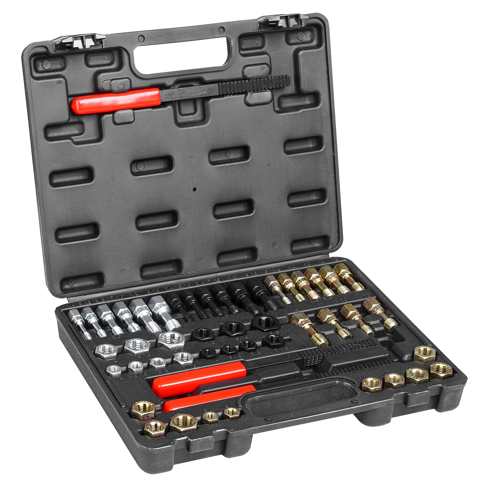 49-Piece Thread Chaser Set, UNC UNF and Metric Thread Restorer Tool, Rethreading Tool Kit with 22 Taps 24 Dies 3 Thread Files Storage Case, Heat Treated Steel, for Mechanics DIY Enthusiasts - Image 1